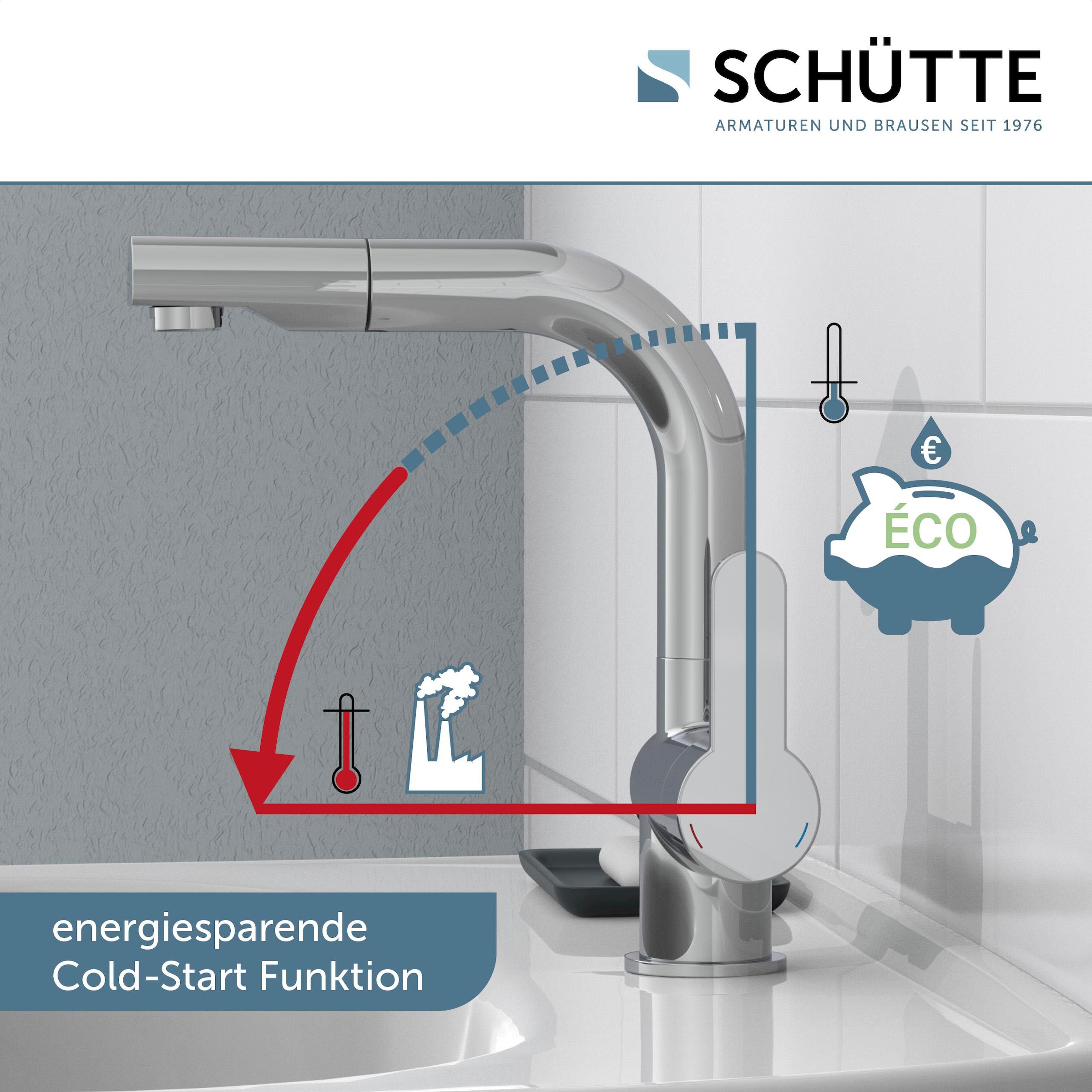 Schütte Badarmatur »3-teilige Serie LONDON«, (Set), Energiesparend, Verbrühschutz, 360° schwenkbar, wassersparend