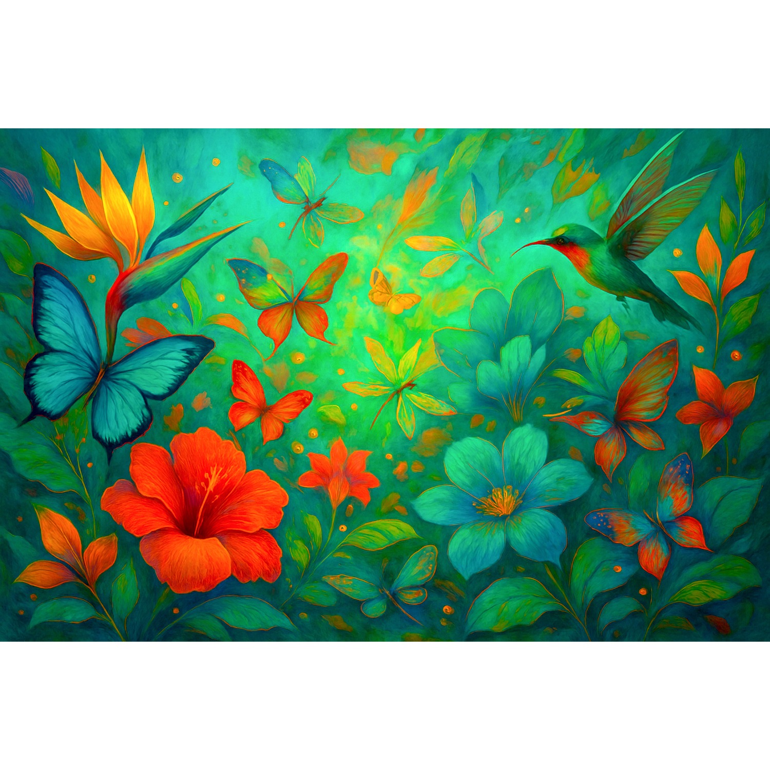 queence Acrylglasbild »Leichtigkeit«, Blätter-Blätterbilder-Blumen-Blumenbilder-Blumenwiese-Fantasy-Gänseblümchen-Gemälde-Garten-Gartenbilder-Kunst, (1 St.), Knallige, tolle Farben auf hochwertigem Acrylglas gedruckt