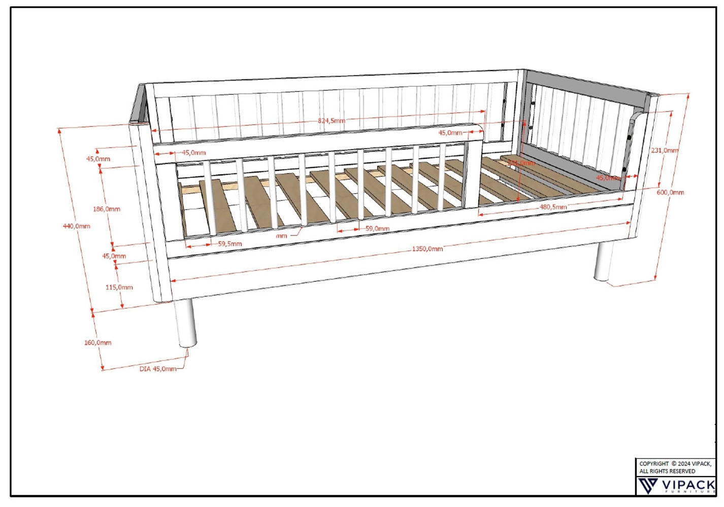 Vipack Kinderbett »Forrest Juniorbett 70/140 cm, mit Sprossen, Buche massiv« B/H/T ca.: 144x60x74 cm, mit Lattenrost, weiß lackiert,  vorne mit Absturzschutz u. niedriger Betteinstieg