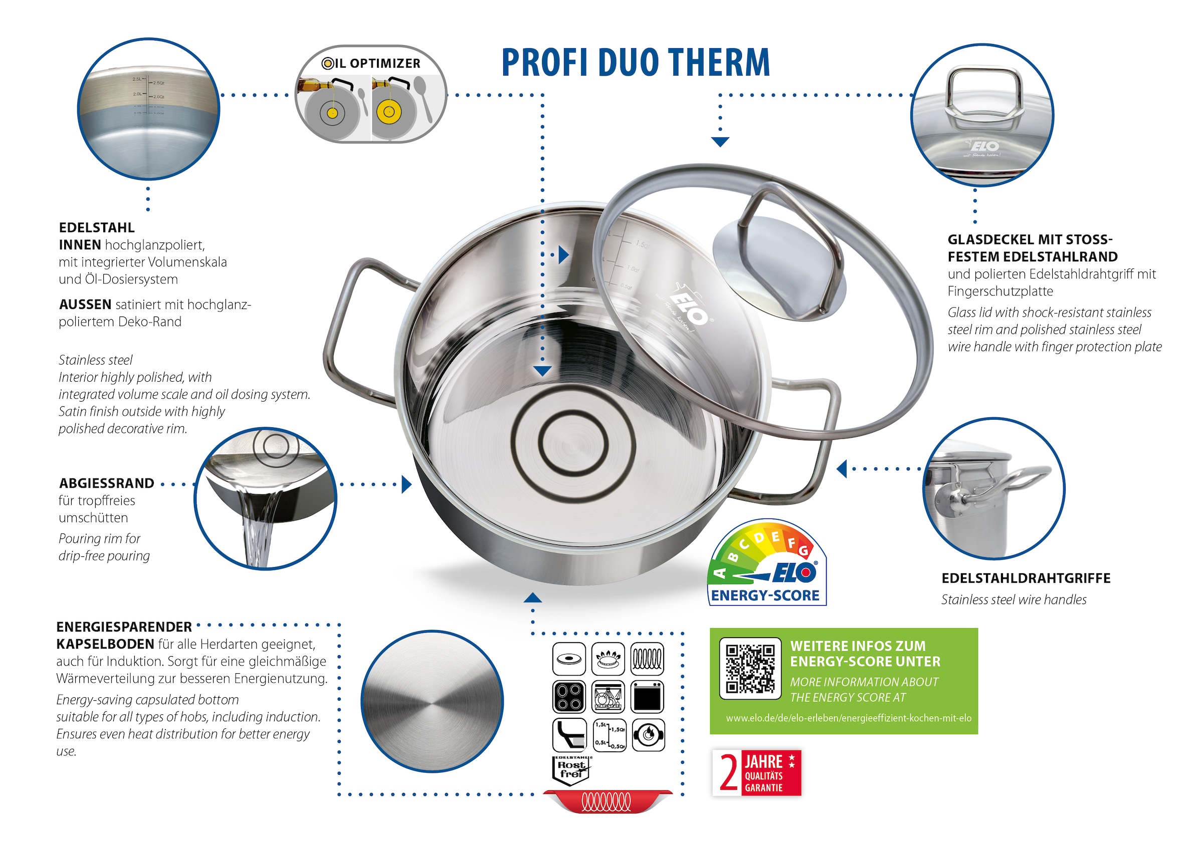 Elo Basic Topf-Set »Basic Profi Duo Therm Topfset 6-teilig« Set, 10 Stk. tlg. Edelstahl