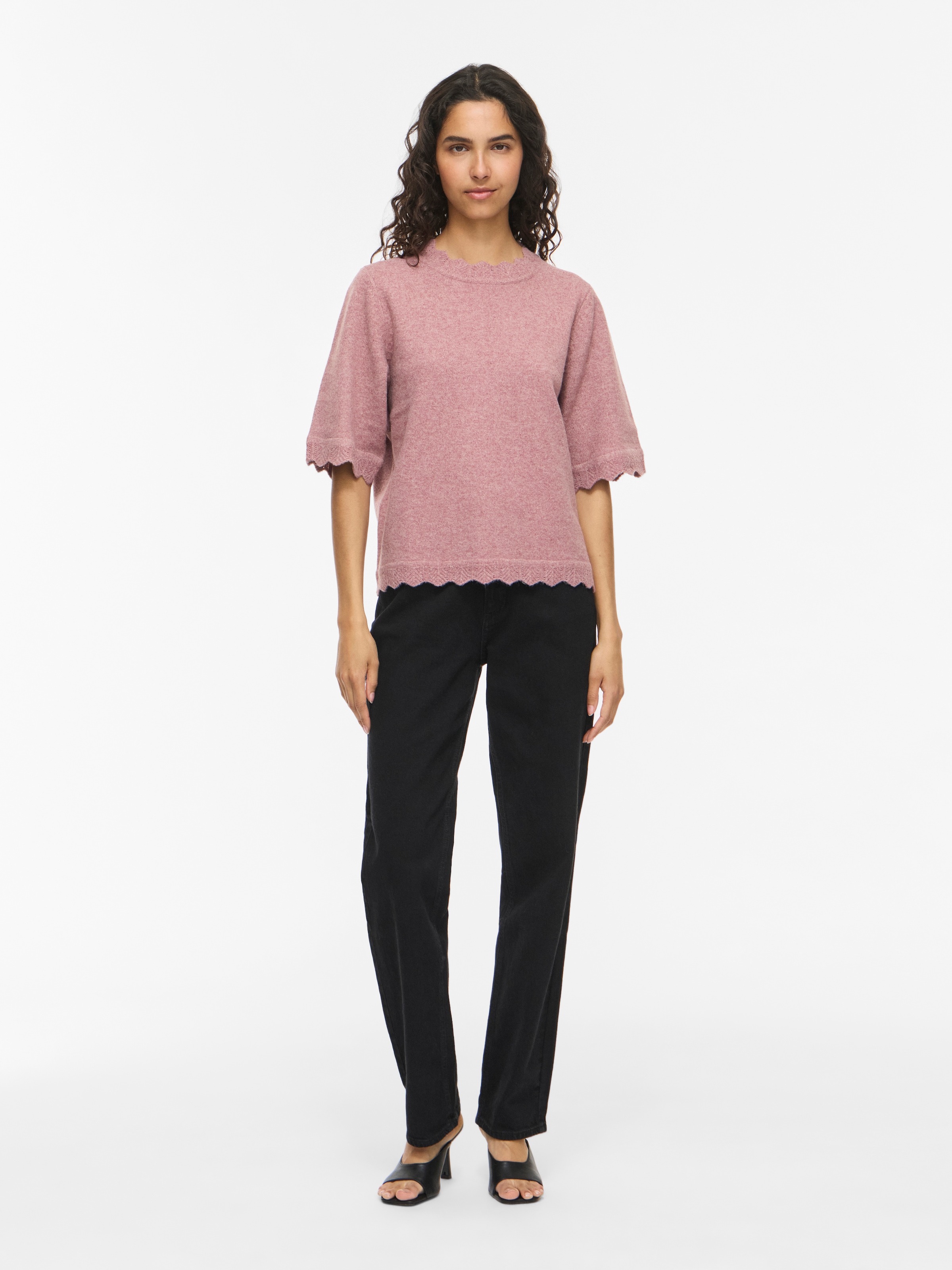 Vila Kurzarmpullover »VINIKOLINA O-NECK 2/4 KNIT TOP - NOOS« Materialmix, normal geschnitten