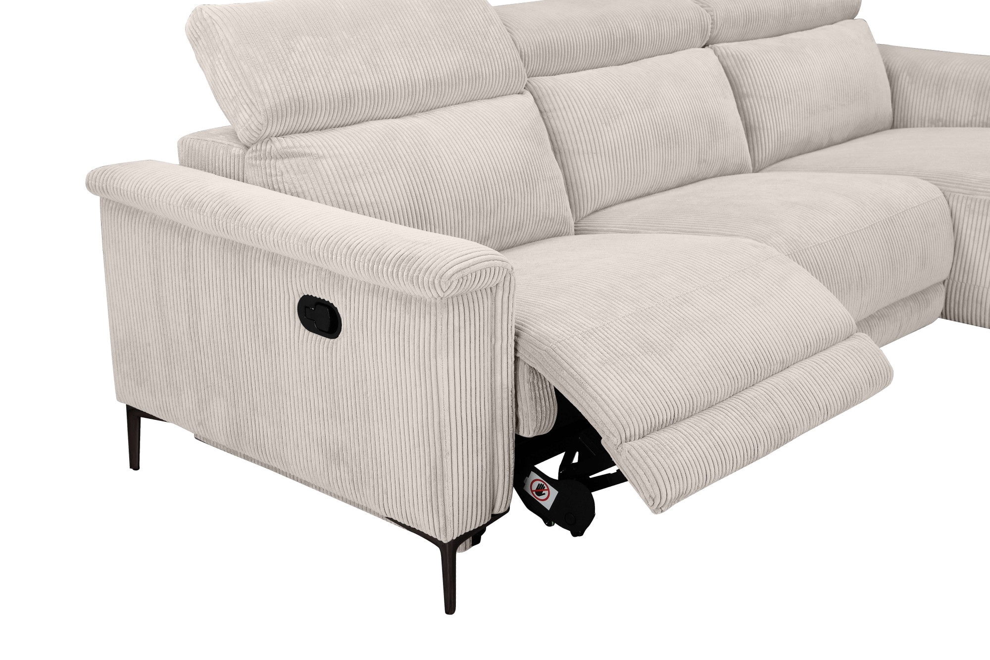 Places of Style Ecksofa »Lund in Cord, L-Form, 261 cm, manuelle und elektr. Relaxfunktion,«, USB-A und Kopfteilverstellung