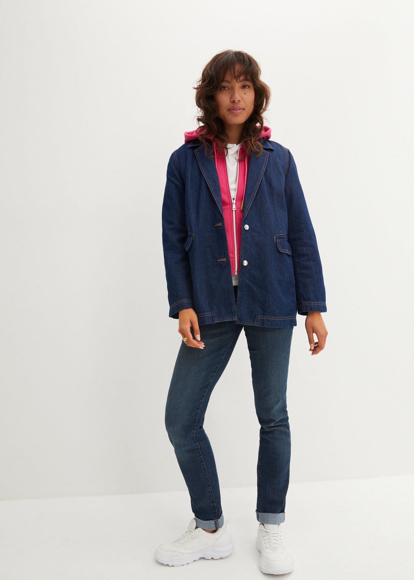 bonprix Straight-Jeans »Straight Jeans Mid Waist, Stretch« Regular Fit, mit Aufschlag, im Five-Pocket-Style