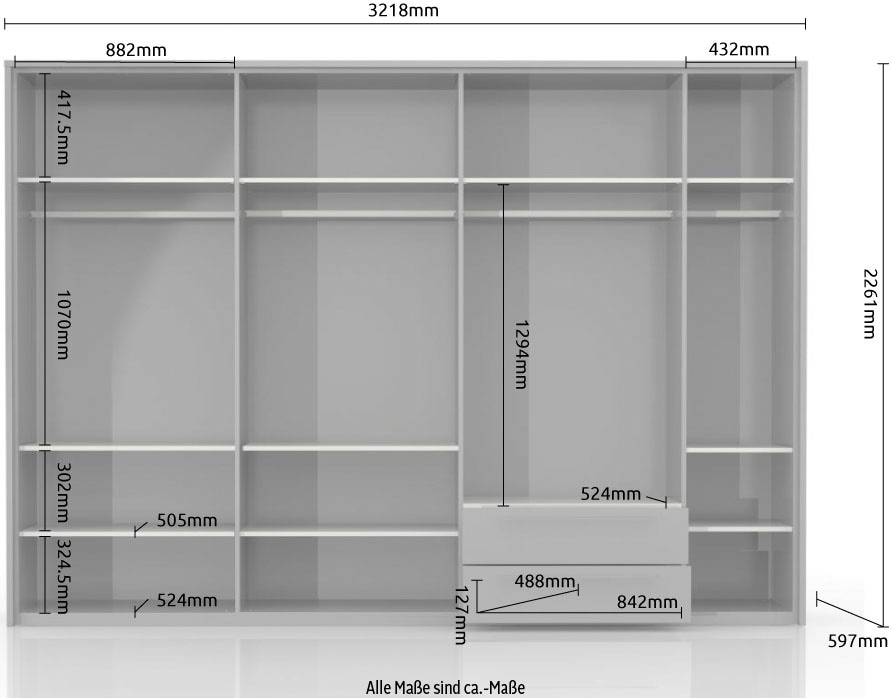 Places of Style Drehtürenschrank »Piano«, weiß, verschiedene Breiten mit 2 Schubladen, inklusive Beleuchtung