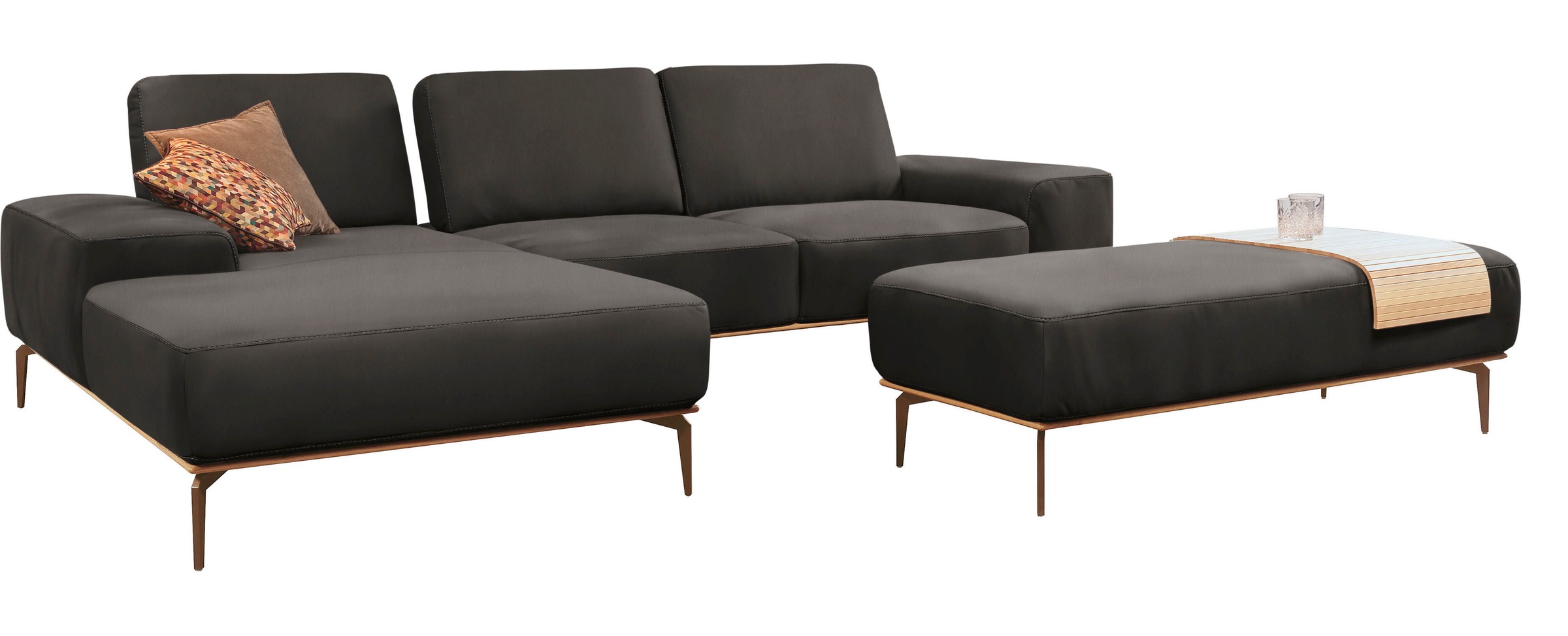 W.SCHILLIG Ecksofa »run, Designsofa mit tollem Sitzkomfort, bequem, L-Form«, mit Holzsockel, Füße in Bronze pulverbeschichtet, Breite 319 cm