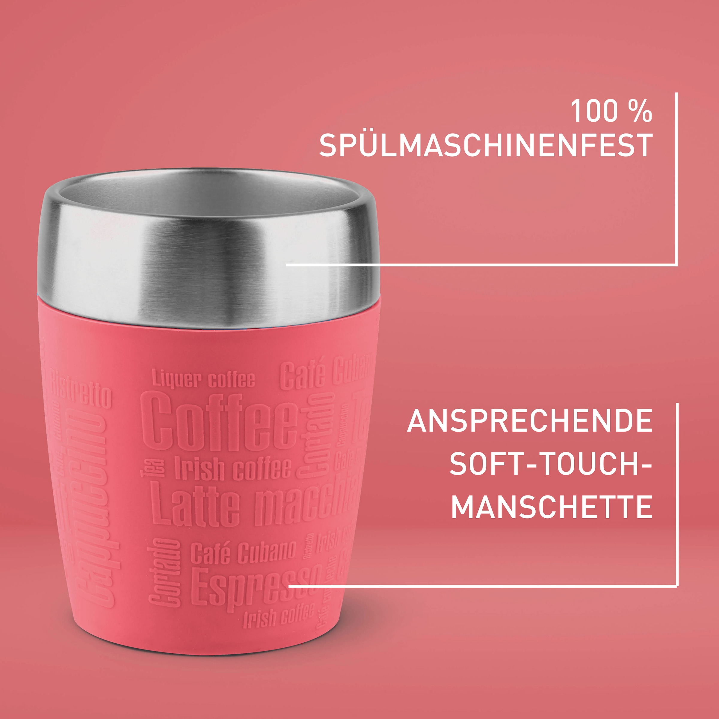 Emsa Thermobecher »Travel Cup«, (1 tlg.), 0,2 Liter, Edelstahl, Trink- und Eisbecher, gummierte Manschette