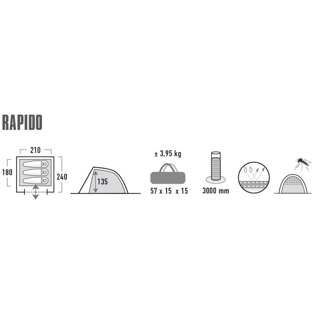 High Peak Kuppelzelt »Zelt Rapido 3.0«, 3 Personen, (mit Transporttasche)