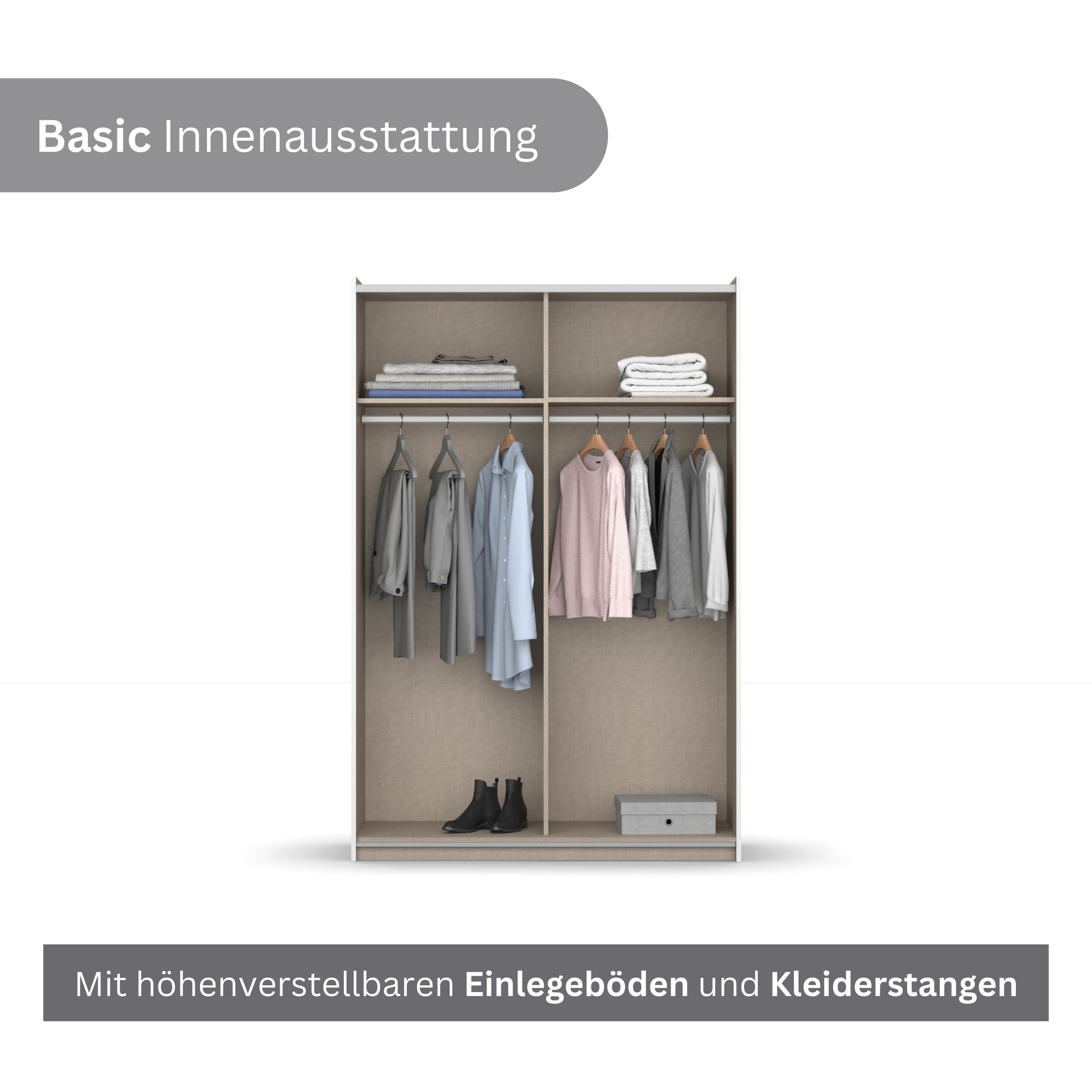 rauch Schwebetürenschrank »Kleiderschrank Drehtürenschrank Schrank Garderobe KRONACH TOPSELLER« in 3 Ausstattungen BASIC/CLASSIC/PREMIUM, Breiten 131/175/218/261 cm,  mit Spiegel und viel Stauraum, Metallgriffleisten, MADE IN GERMANY