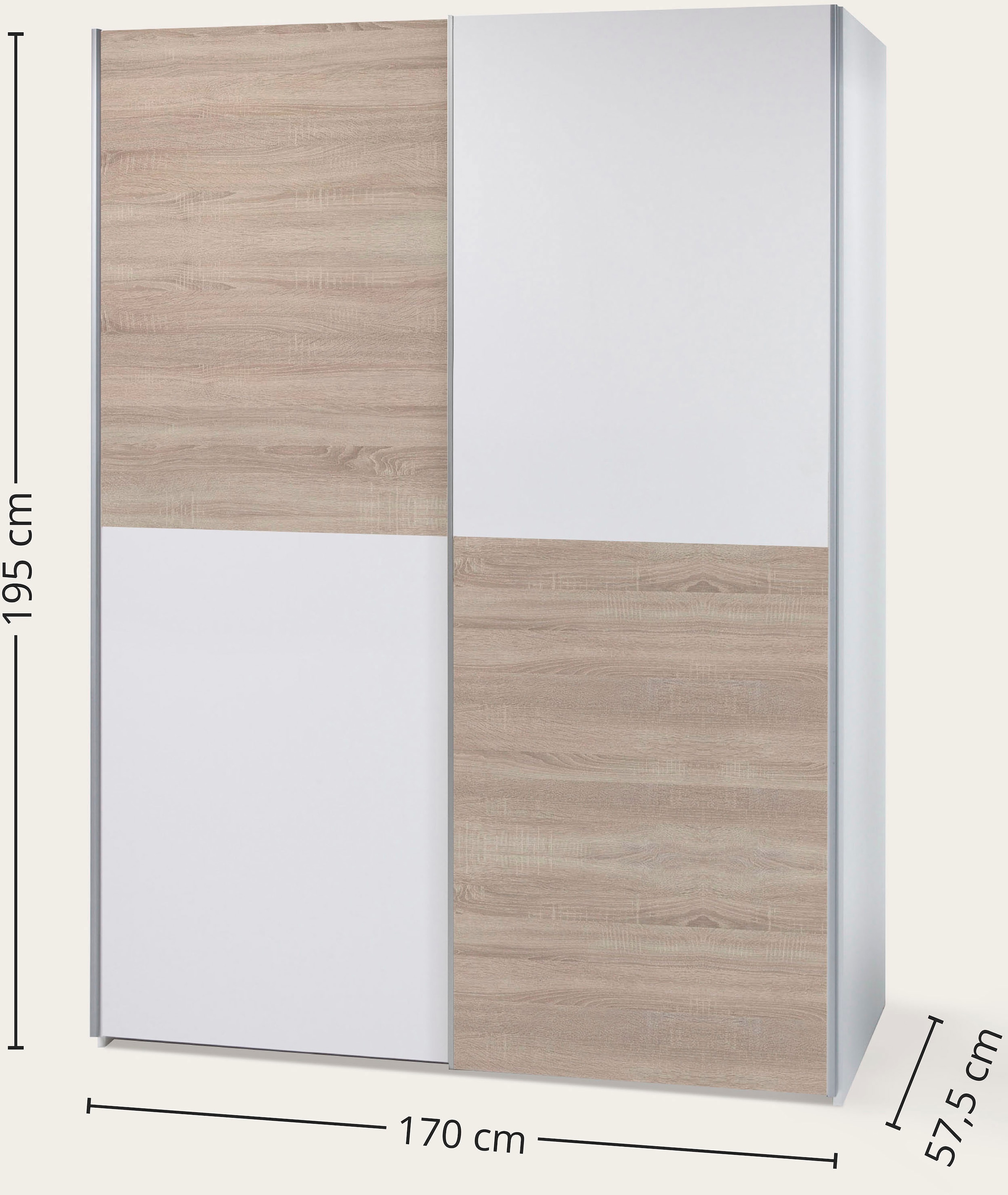 Schlafkontor Schwebetürenschrank »Time Schrank, Kleiderschrank mit Schiebetüren«, 4 Türelemente als Schachbrettoptik