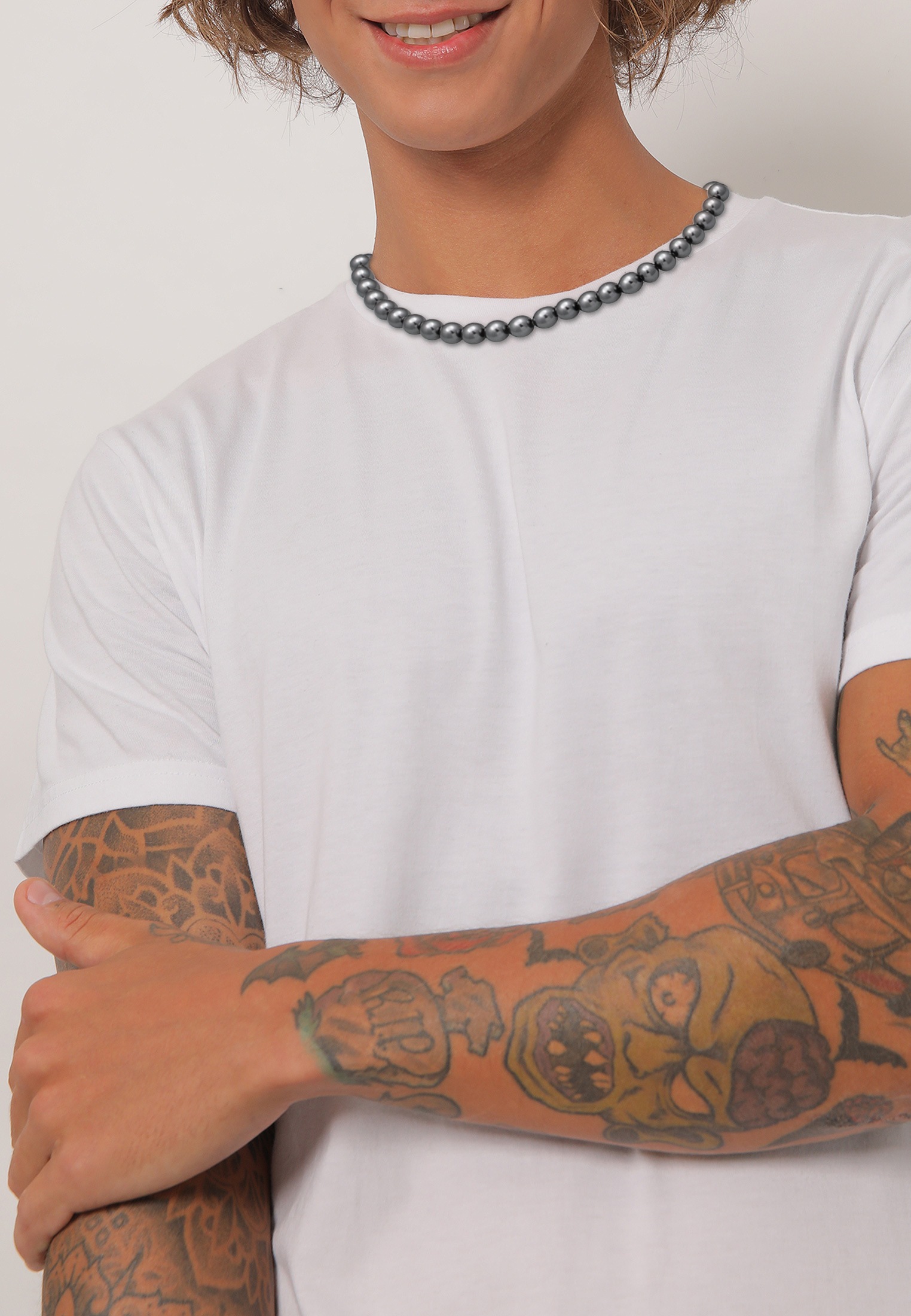 Kuzzoi Silberkette »Halskette Herren Perlenkette synthetische Perlen 925 Silber«