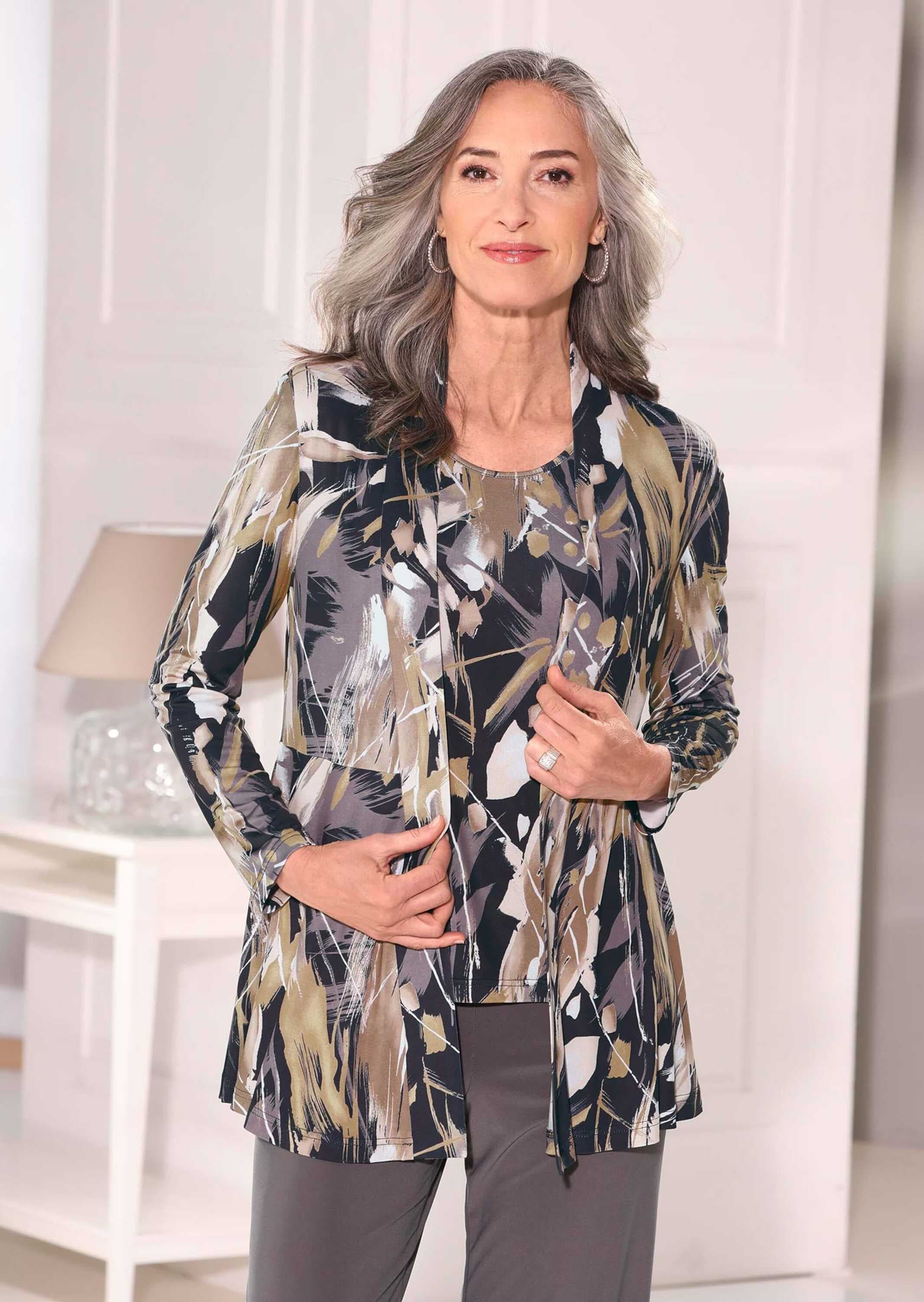 GOLDNER Sommerjacke »Kurzgröße Stretchbequeme Slinky-Druckjacke« Figurumspielender Schnitt