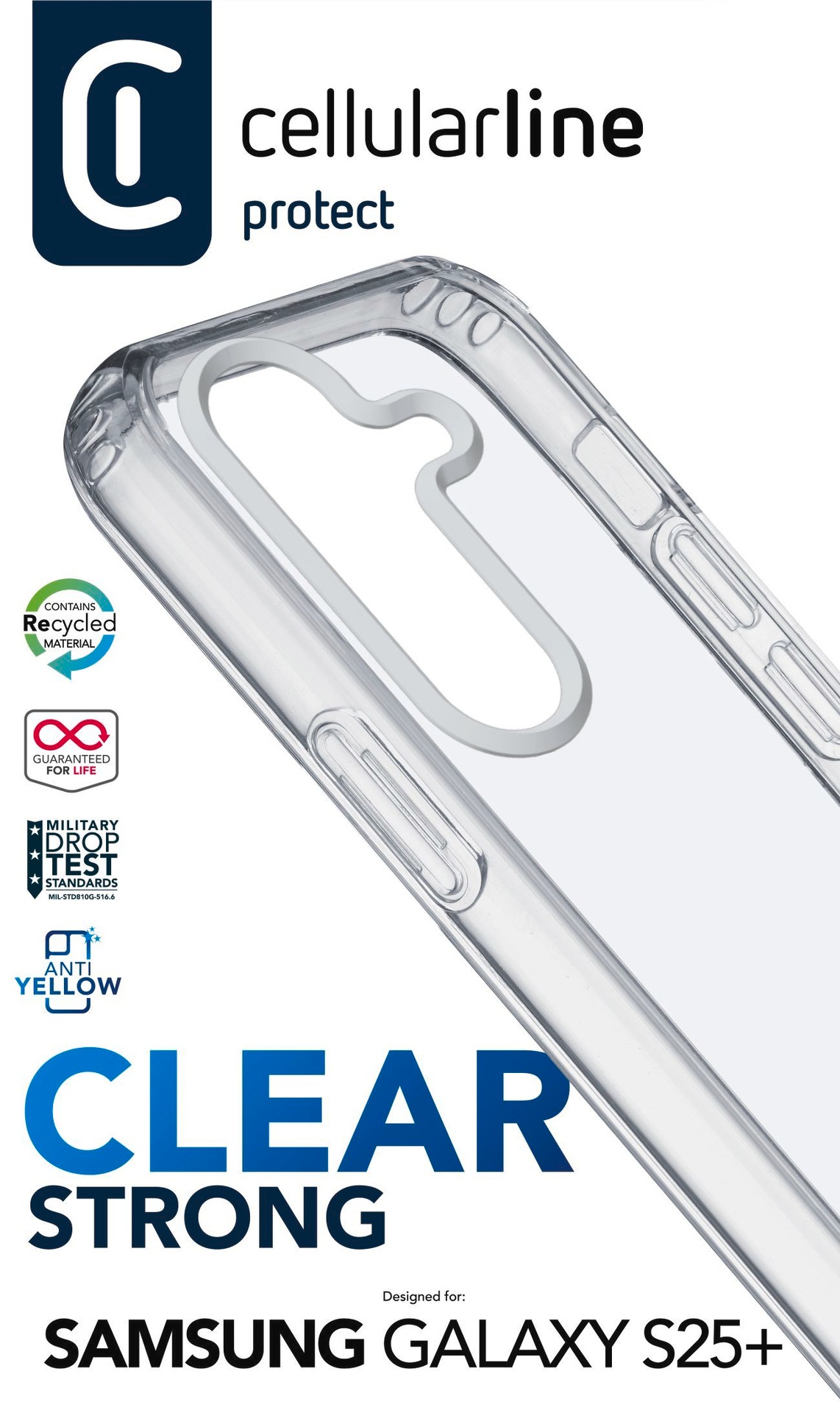 Cellularline Handyhülle »Clear Strong Case für Samsung Galaxy S25+«, Backcover, Schutzhülle, Handyschutzhülle, Case, Schutzcase, stoßfest