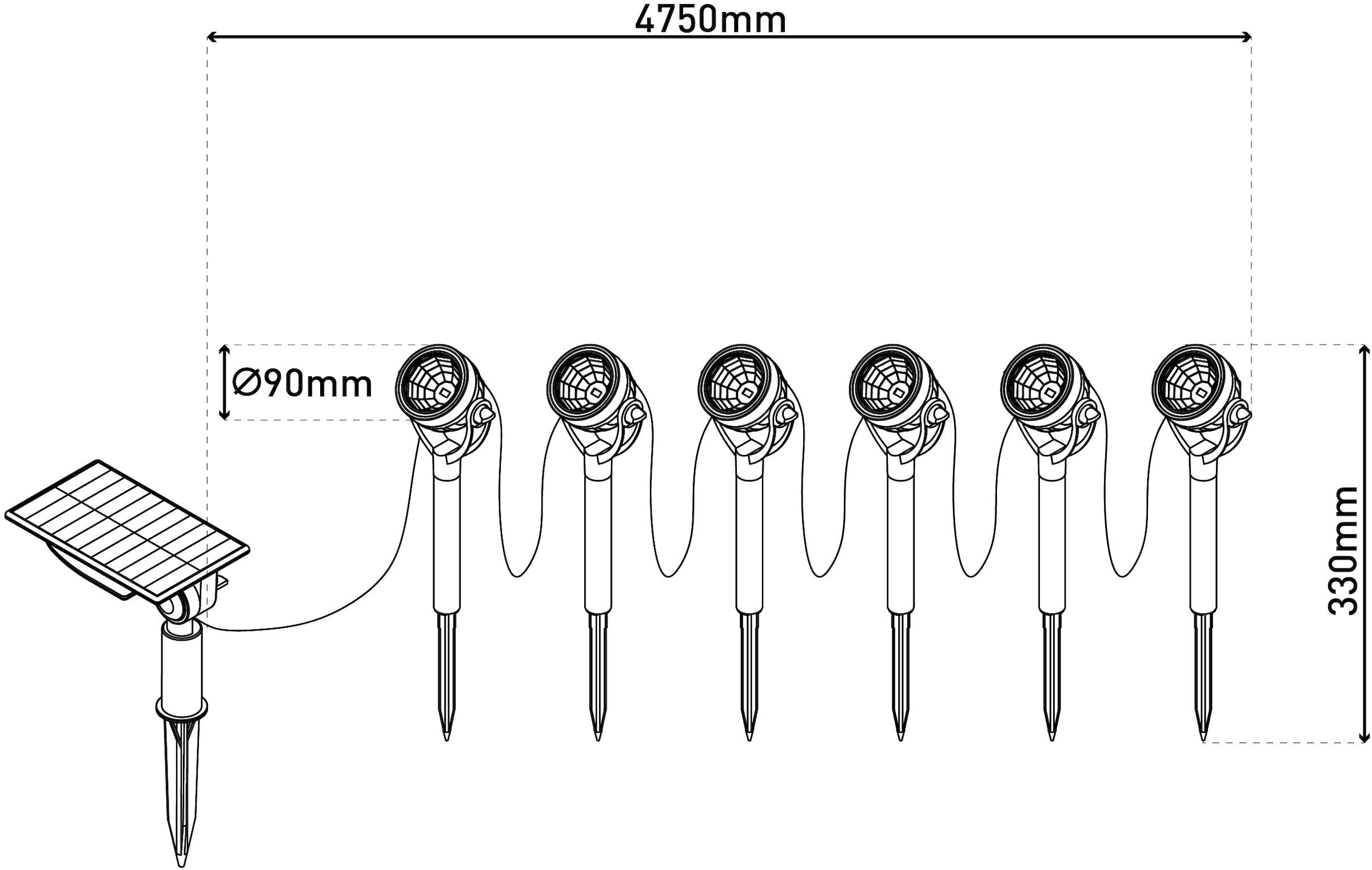 näve LED Solarleuchte »Nomi« LED-Modul 1 Stk. Warmweiß Erdspieß 6er Set, inkl. Dämmerungssensor, Abstrahlwinkel: 90°, schwarz