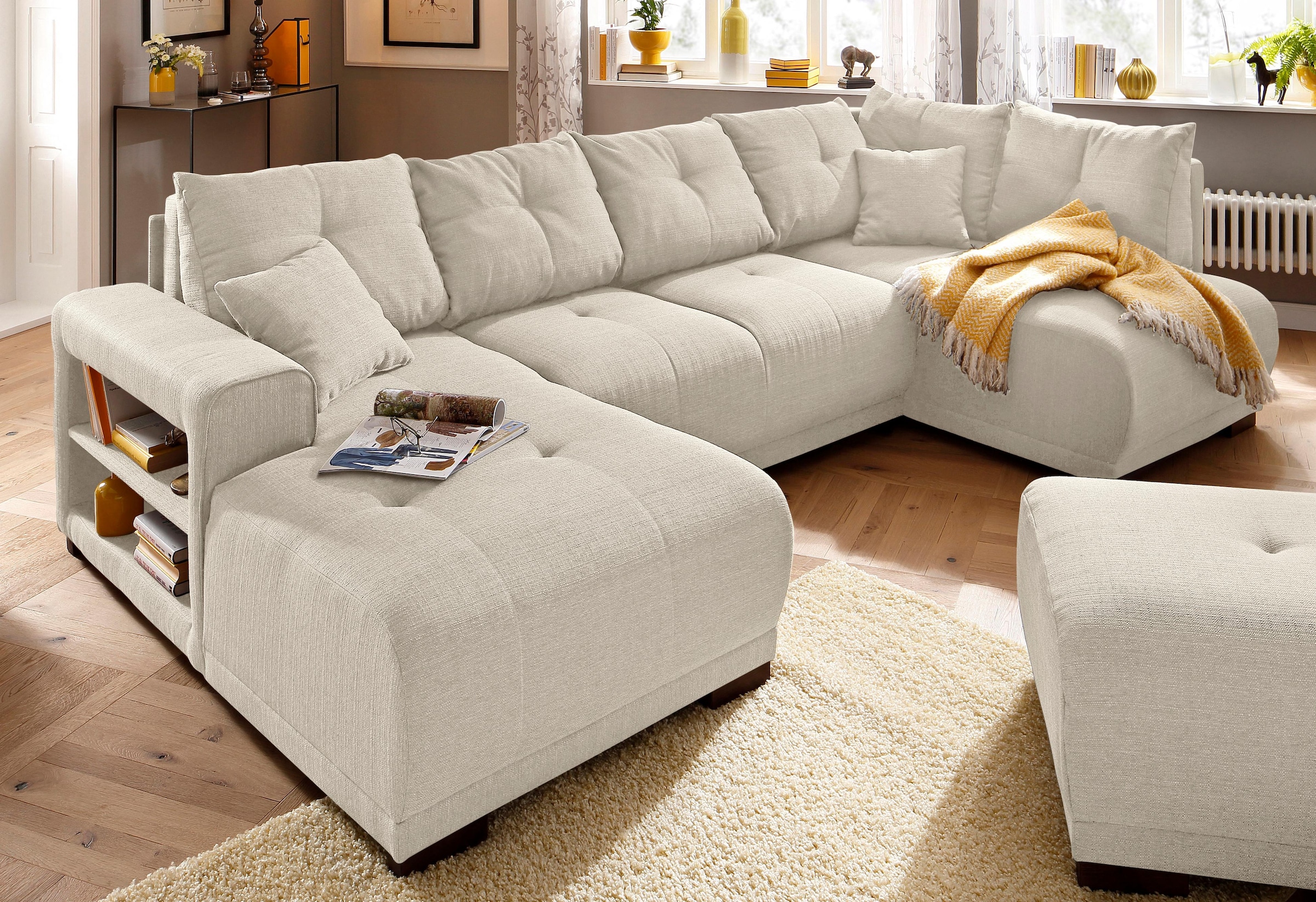 Home affaire Wohnlandschaft »Viborg U-Form«, mit Regal in der Armlehne, wahlweise mit Bettfunktion