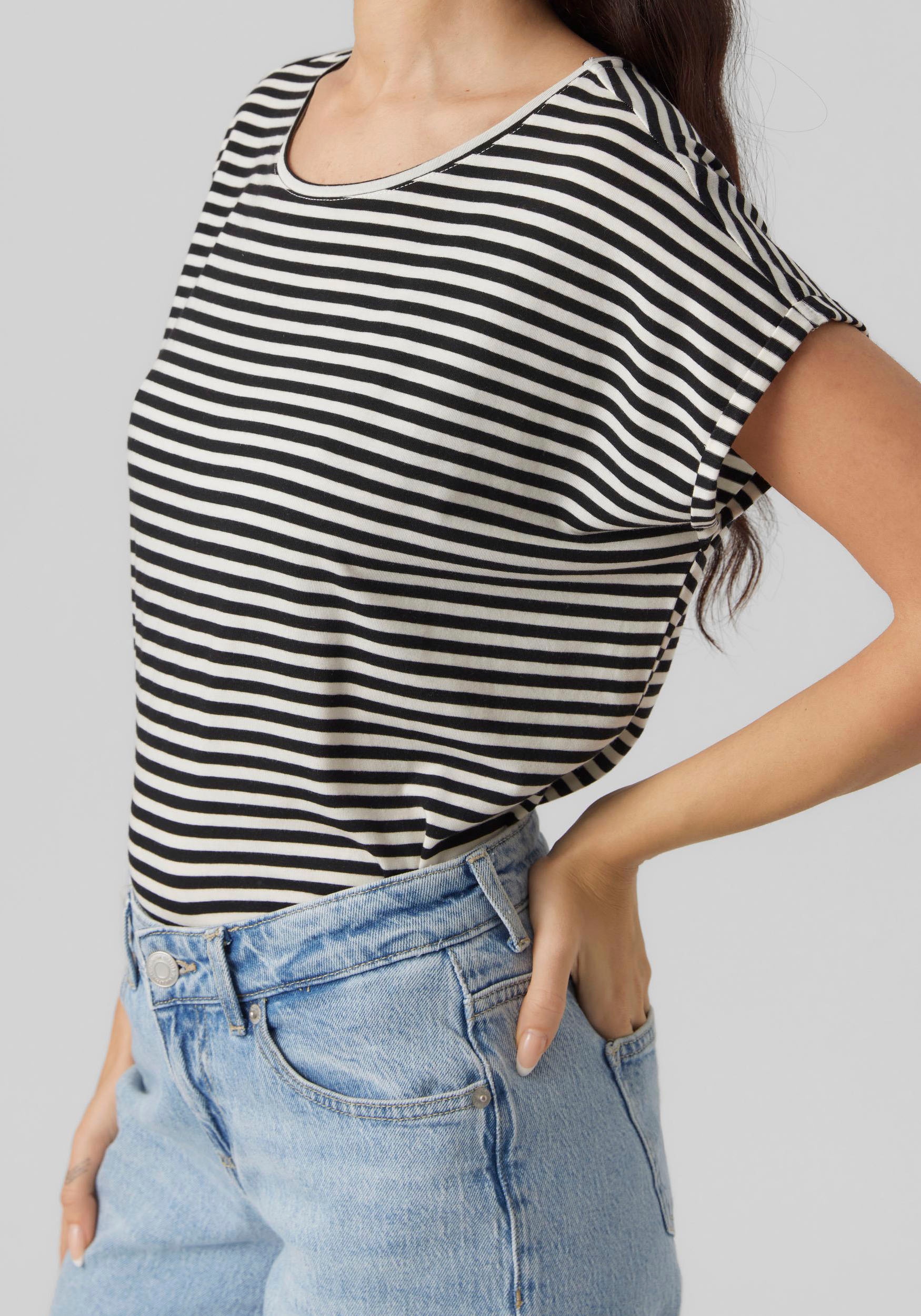 Vero Moda Rundhalsshirt »VMAVA PLAIN SS TOP STRIPE GA JRS NOOS«