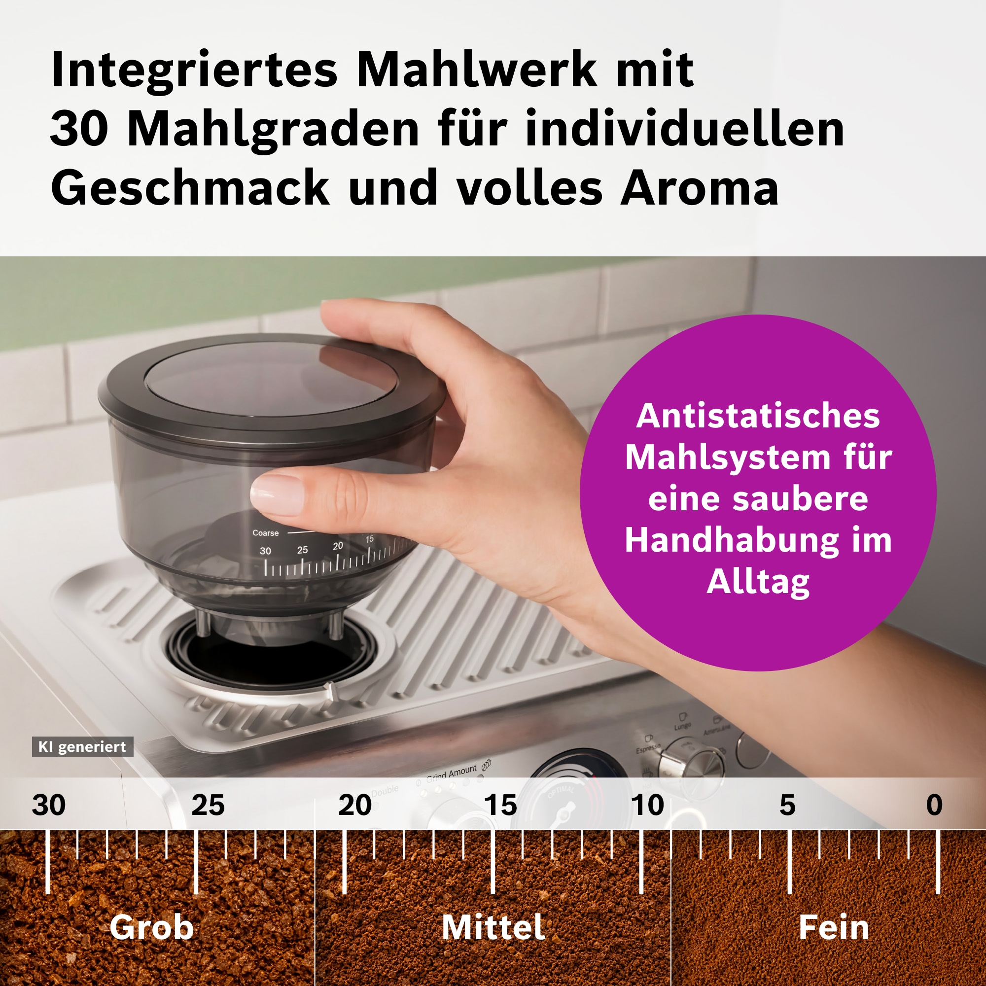 BOSCH Espressomaschine »Bosch halbautomatische Siebträgermaschine HomeCafé Serie 4« Integriertes Mahlwerk, 58mm-Siebträger, 30 Mahlgrade, 5 Direktwahl