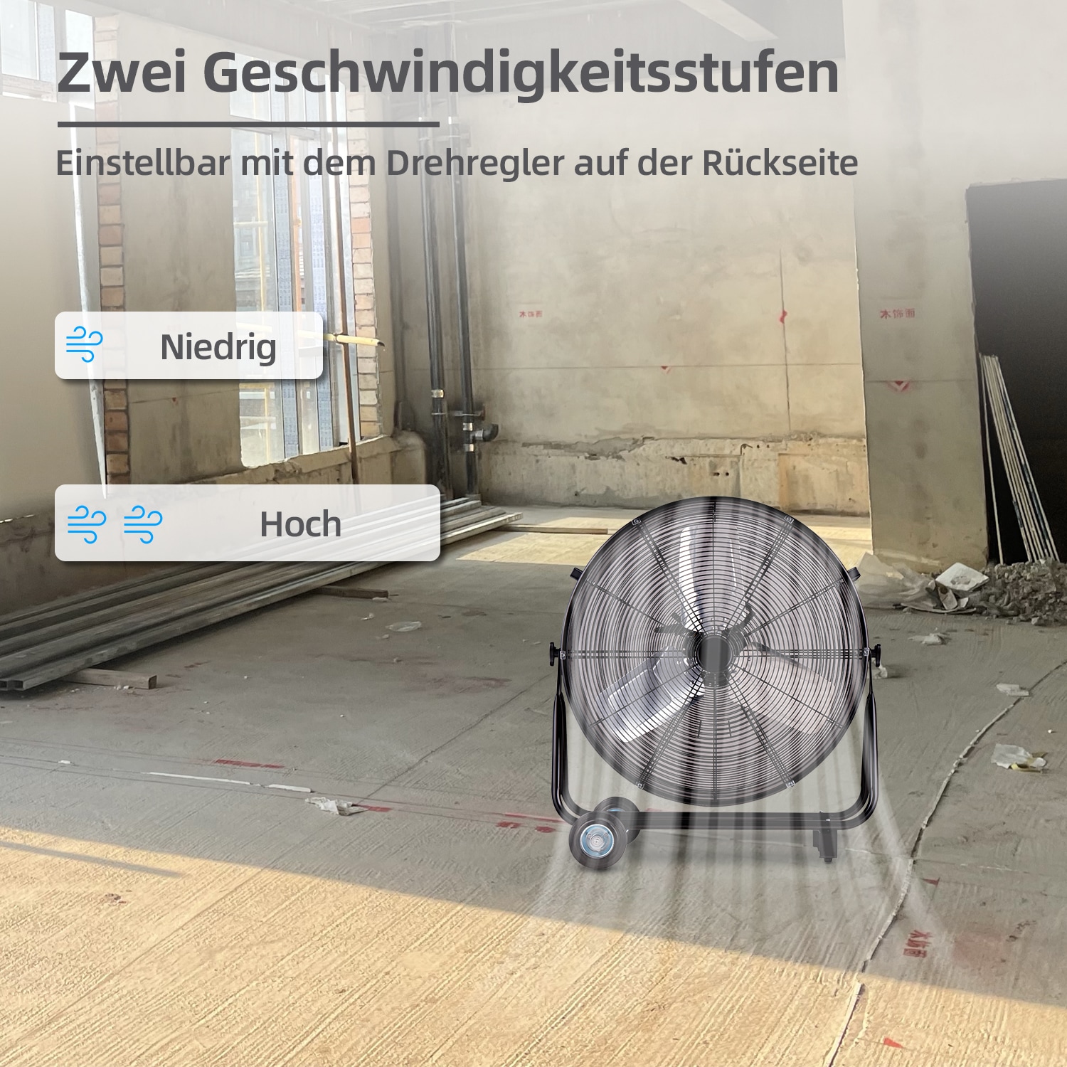 be cool Windmaschine »Industrie-Windmaschine 60cm BCIWM60CM schwarz«, fahrbarer Trommelventilator, Vollkupfermotor, Aluminium-Rotorblätter