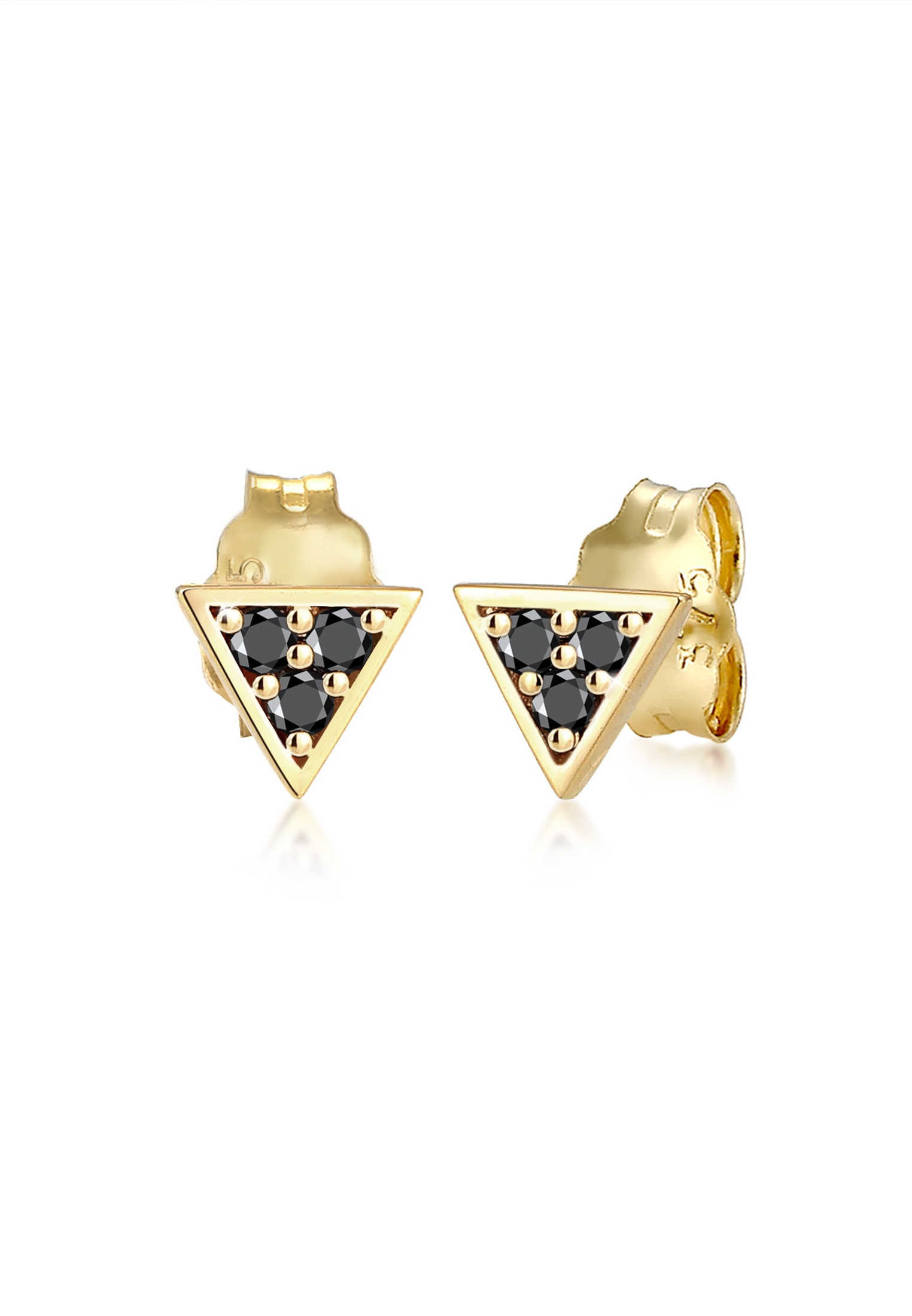 Elli DIAMONDS Paar Ohrstecker »Ohrringe Ohrstecker Dreieck Diamant Schwarz (0.09 ct) 375 Gelbgold«