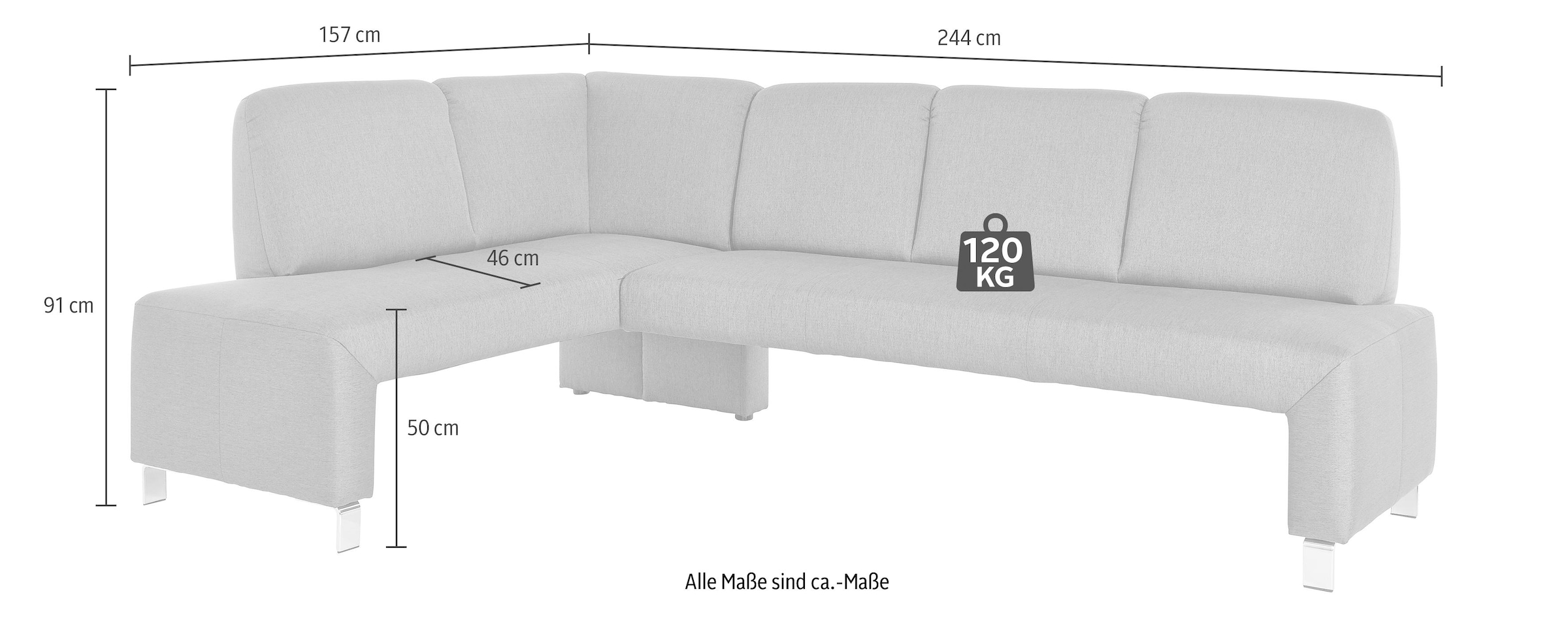 exxpo - sofa fashion Eckbank »Intenso, modern, wahlweise in Leder oder Textil, 244/157 cm (B/T)«, hohe Bodenfreiheit, frei im Raum stellbar, hoher Sitzkomfort