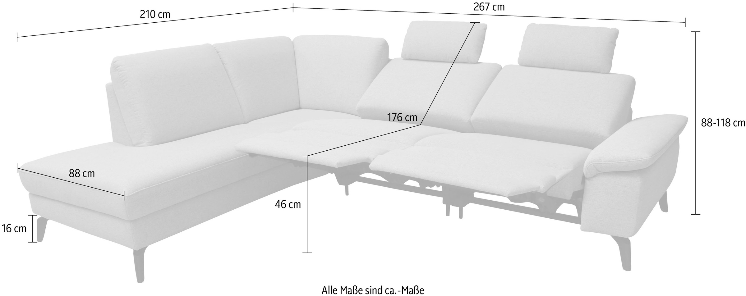 alina Ecksofa, inkl. Kopfstützen, wahlweise mit Relaxfunktion, Breite: 267 cm