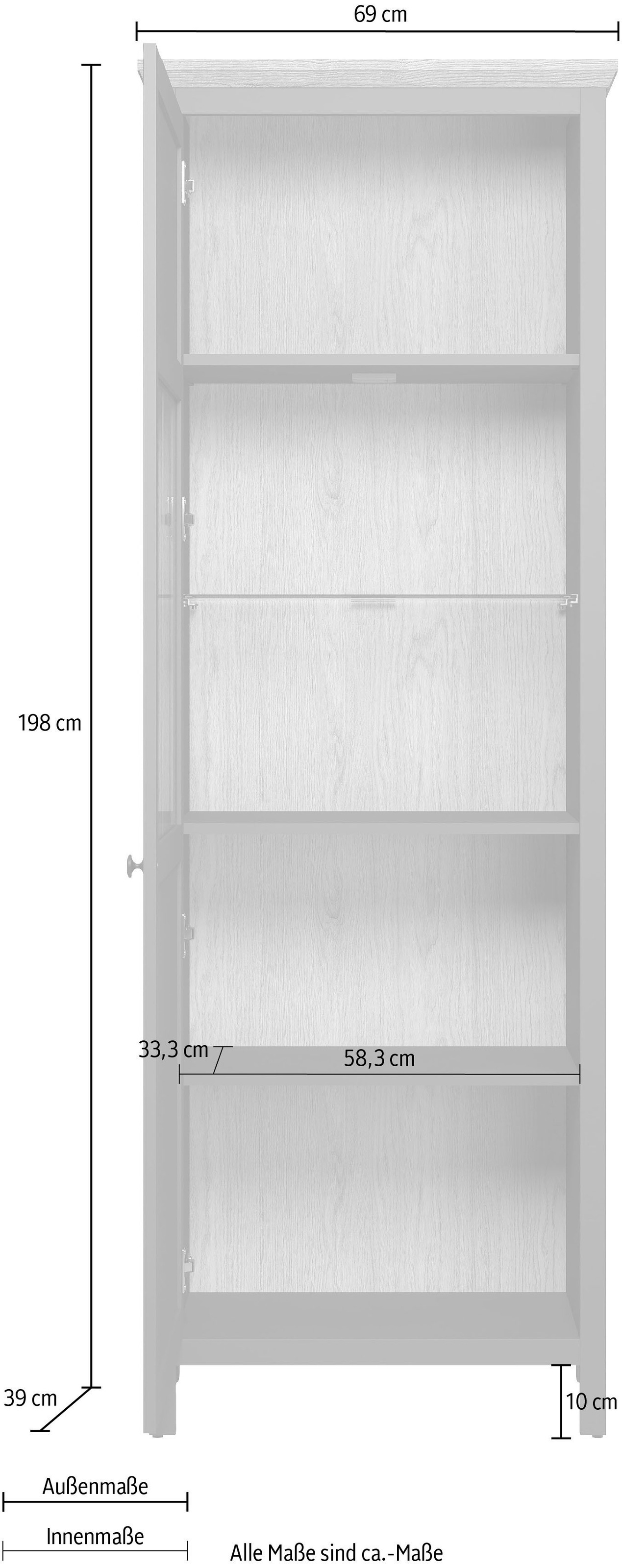 Home affaire Vitrine »Vienna« 1 Stk. tlg. Standvitrine mit Beleuchtung und 5 Fächern im Landhausstil
