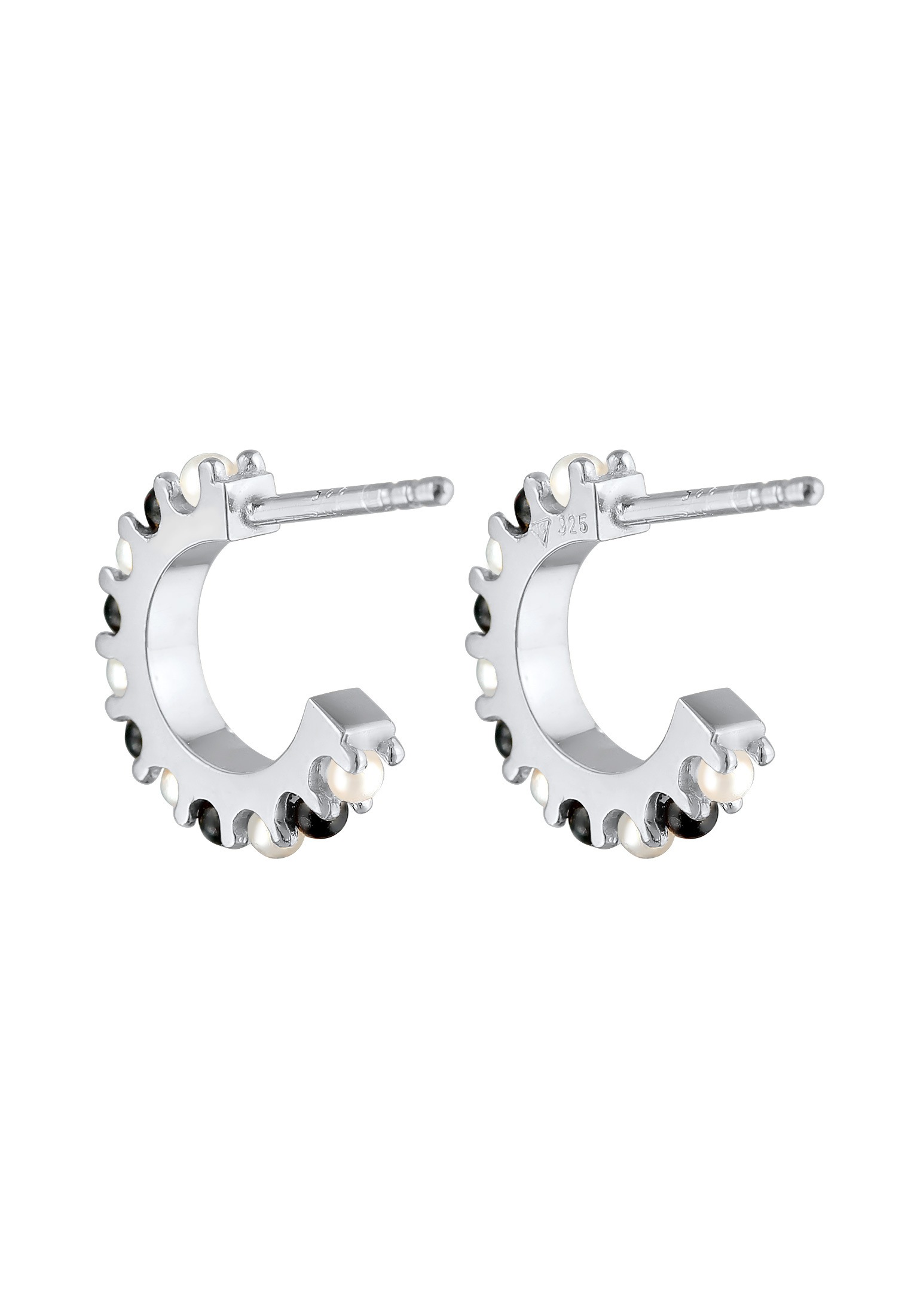 Elli Paar Ohrstecker »Ohrringe Creolen black-white synthetische Perlen 925 Silber«