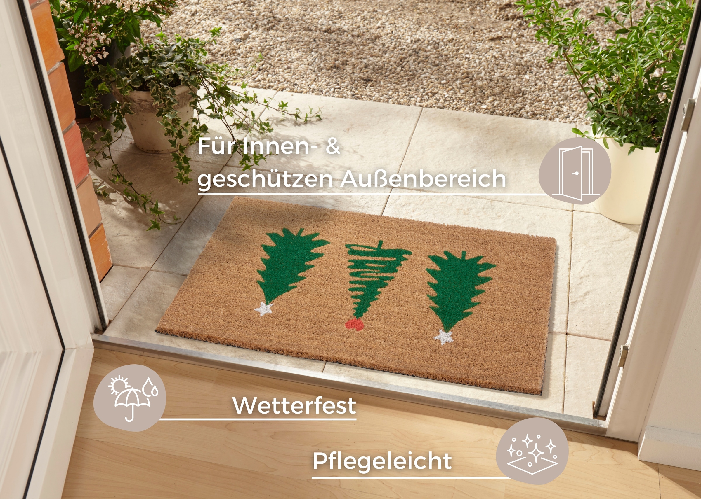 HANSE Home Fußmatte »Mix Mats Kokos Decorated Pine Trees«, rechteckig, 15 mm Höhe, Weihnachten, Schmutzfangmatte, Outdoor, Rutschfest, Innen, Kokosmatte