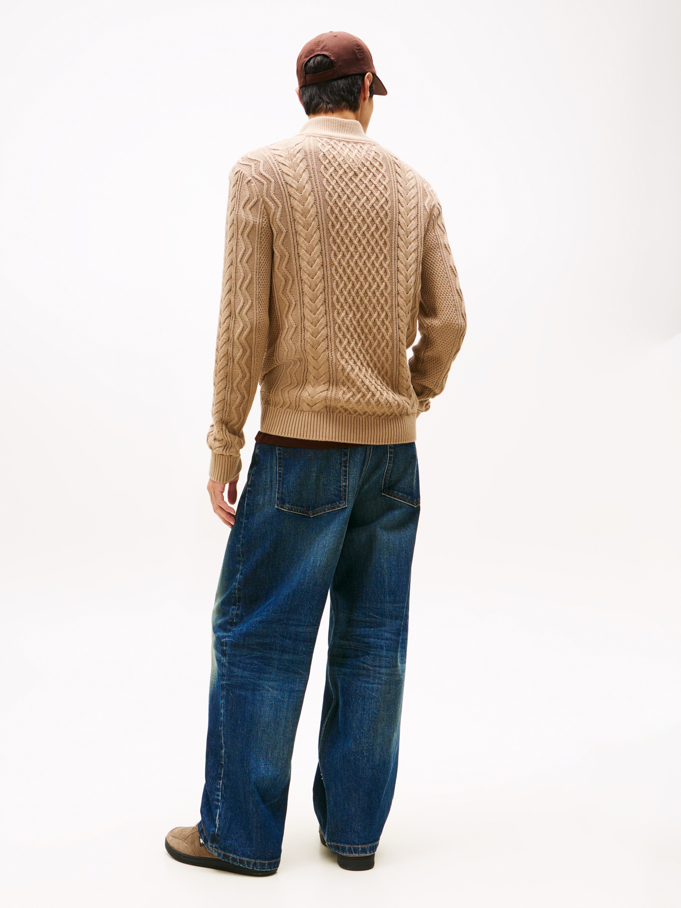 Tommy Jeans Strickpullover Troyer-Kragen mit Reißverschluss, slim fit, Zopfstrick-Muster