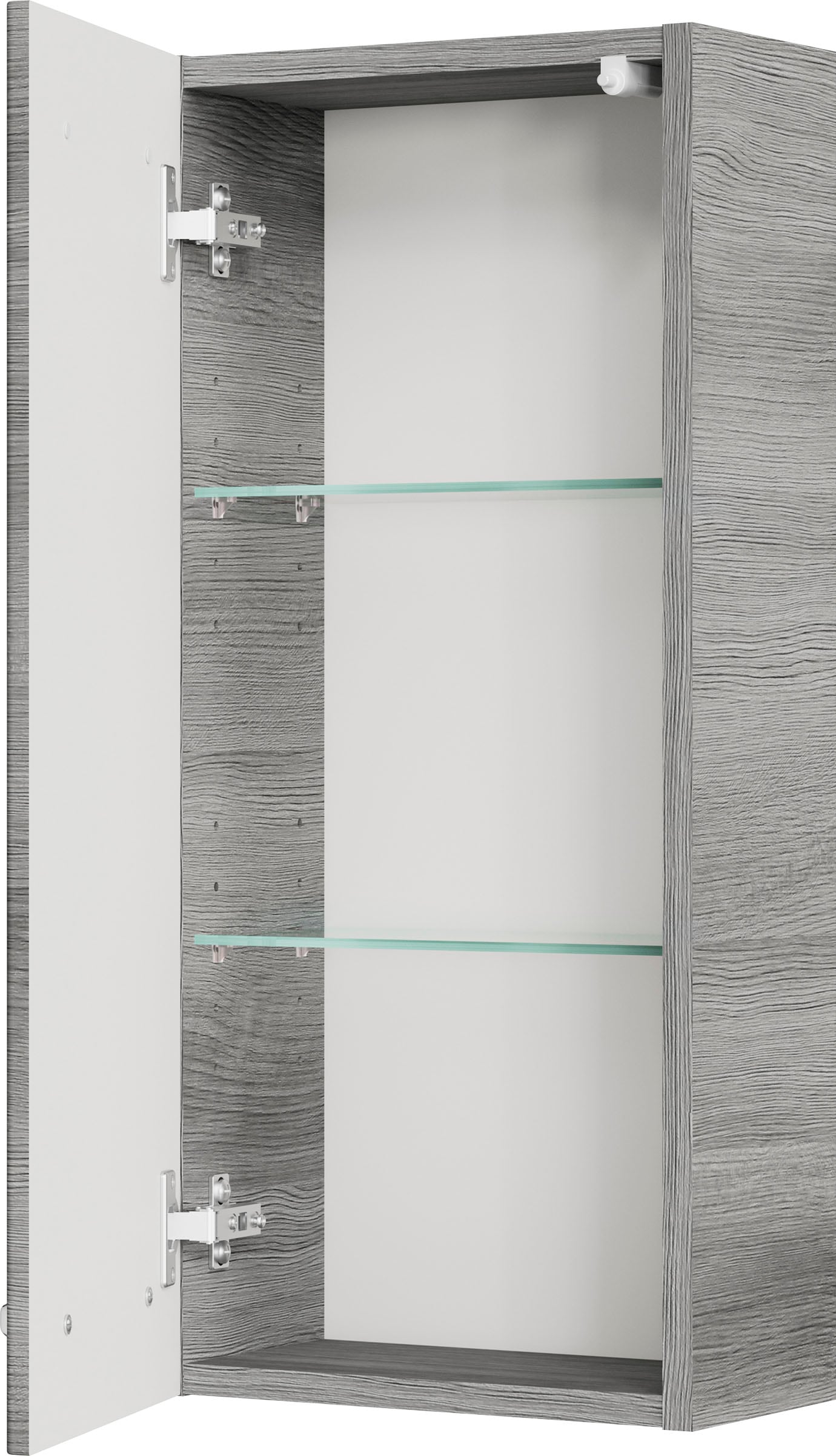 Saphir Hängeschrank »Quickset Wand-Badschrank 30 cm breit mit 1 Tür und 2 Glas-Einlegeböden« Badezimmer-Hängeschrank inkl. Türdämpfer, Griffe in Chrom Glanz