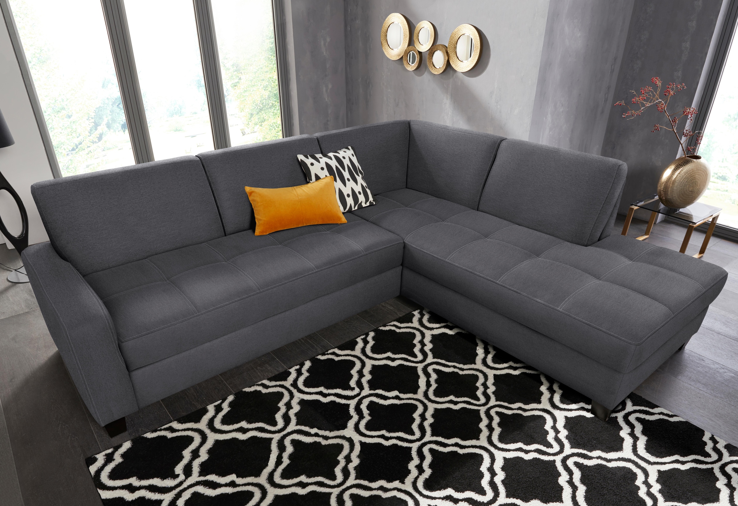 DOMO collection Ecksofa »Florentina zeitlos und elegant, Sitznähte als Designelement, L-Form« wahlweise mit Bettfunktion, mit Kontrastnaht, Komfortsitzhöhe 47cm