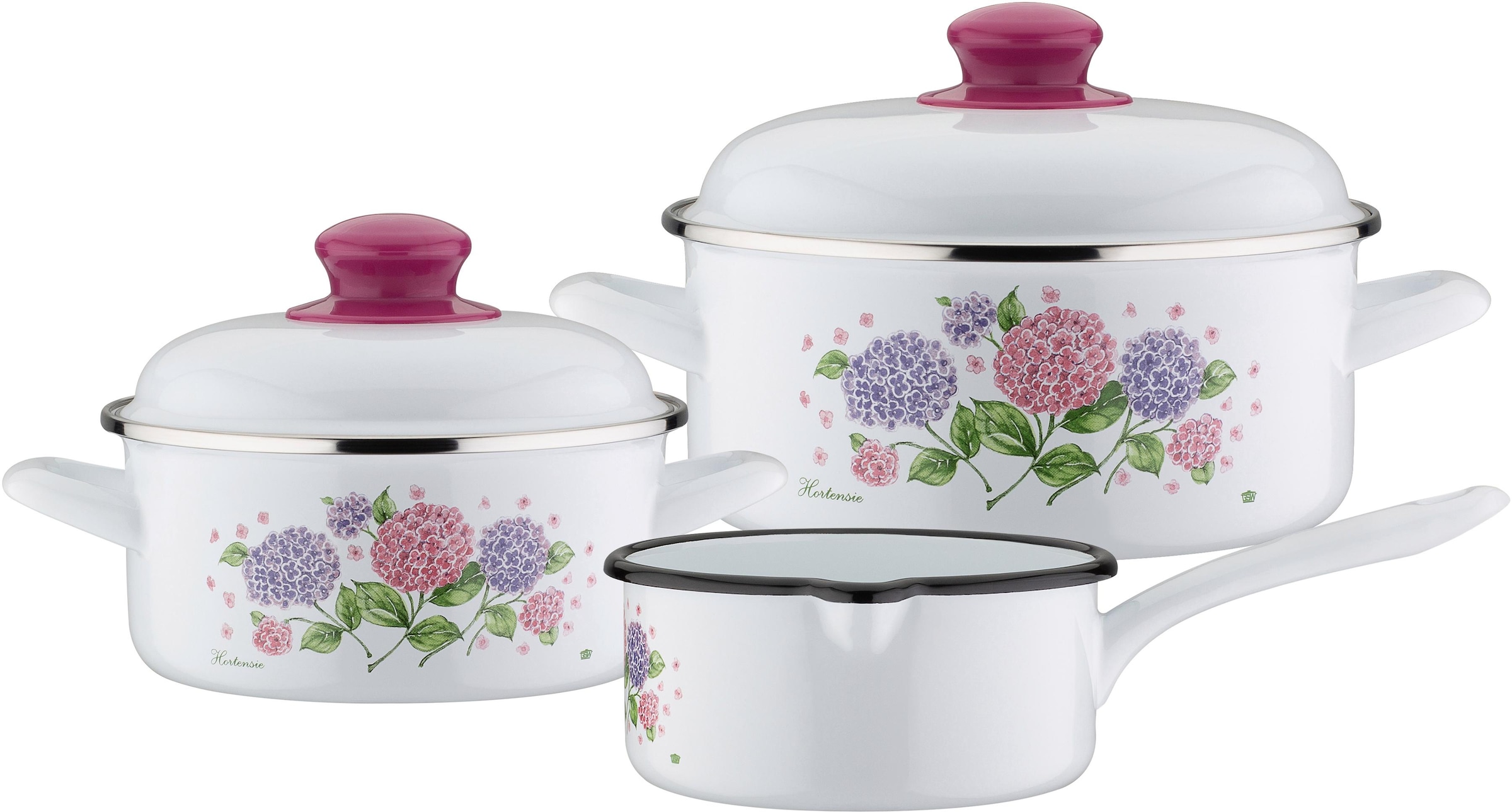 GSW Topf-Set »Hortensie«, (Set, Jahren mit Garantie tlg.), 5 XXL 3 Stahl-Emaille, Induktion