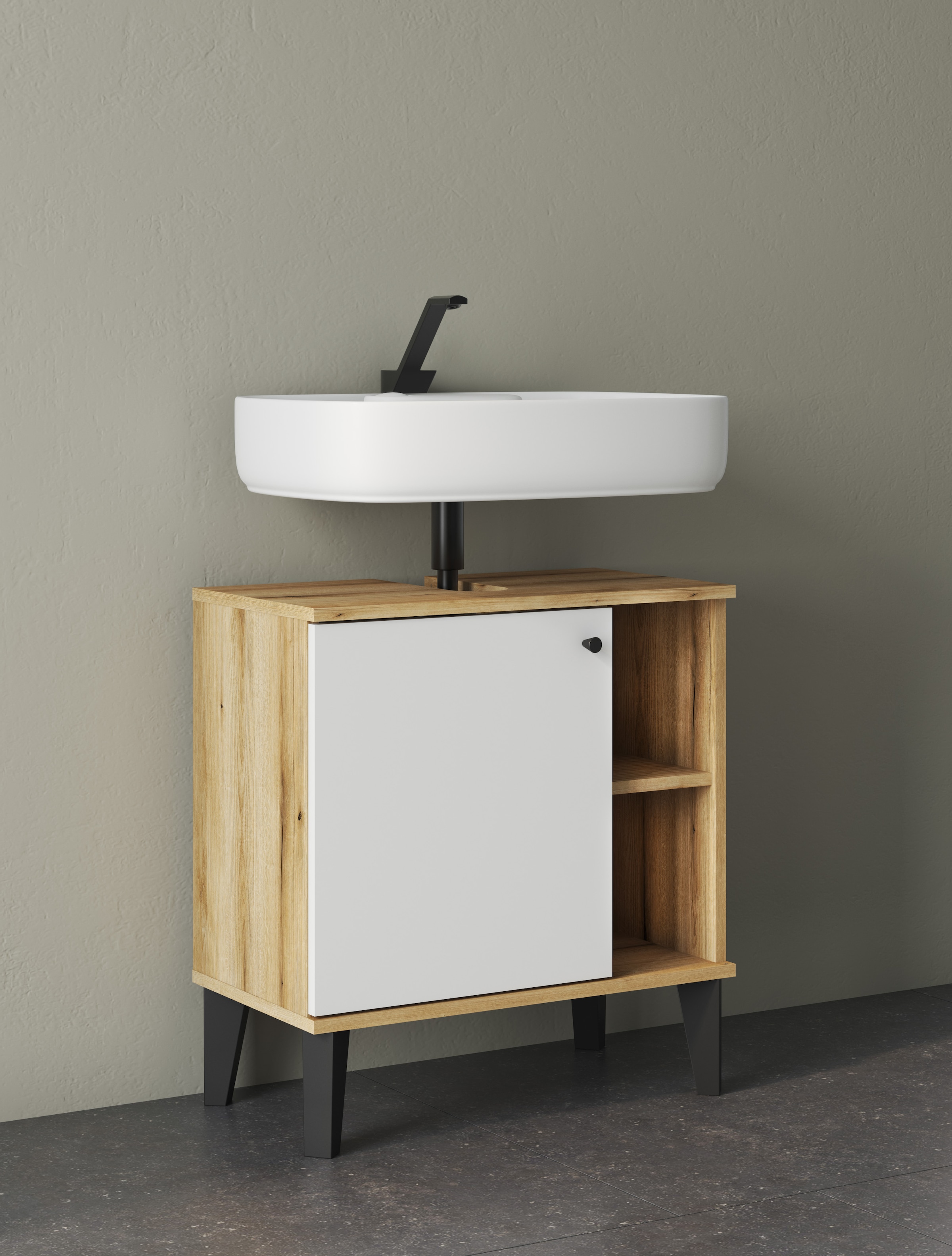INOSIGN Waschbeckenunterschrank »Oslo, Waschtisch mit Knopfgriff, Badschrank im skandinavischen Design«, in der Türfarbe Weiß oder Grau verfügbar, ausreichend Stauraum