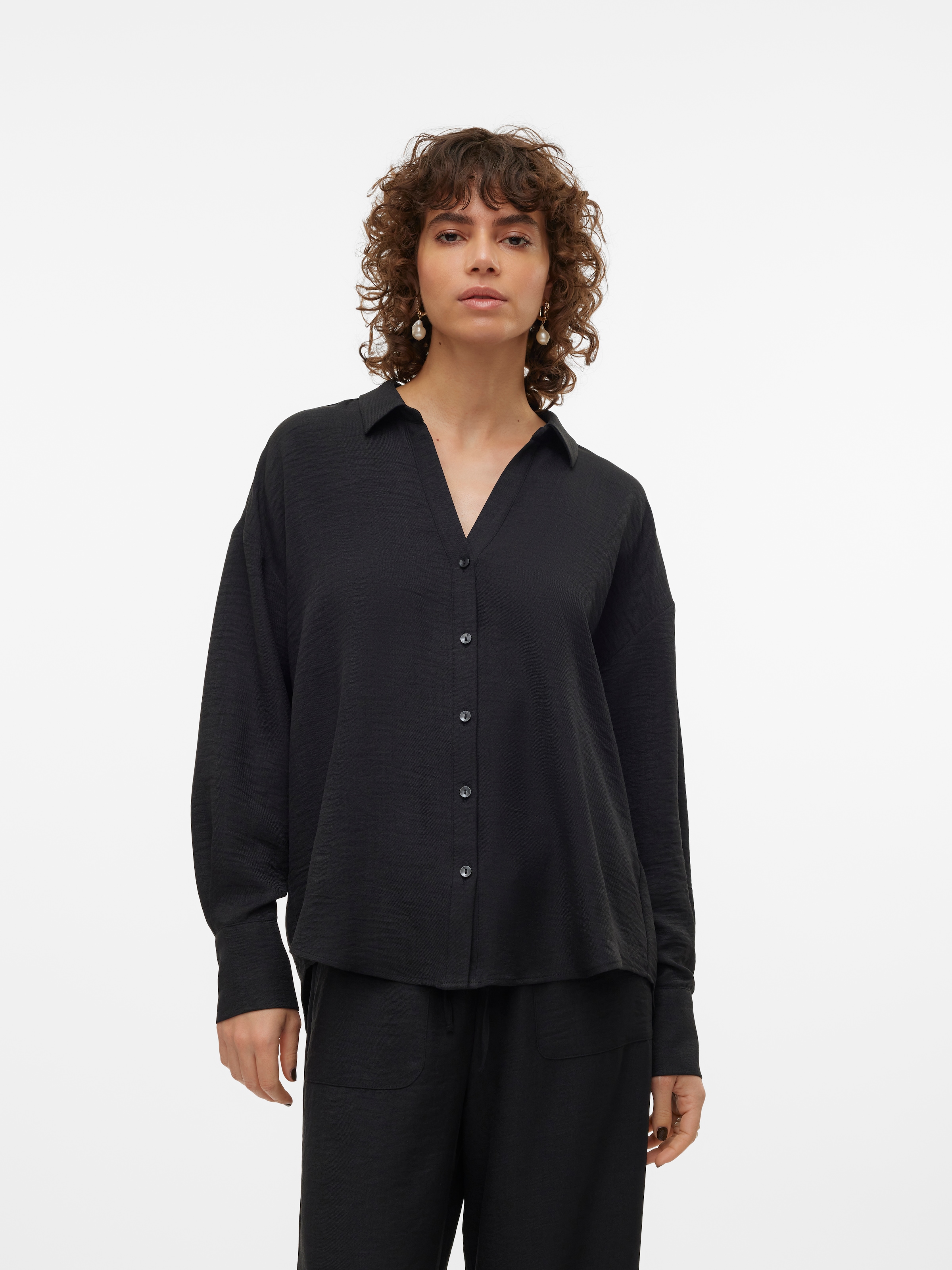 Vero Moda Langarmbluse »VMMELANEY QUEENY LS SHIRT WVN NOOS« Kunstfaser, loose fit
