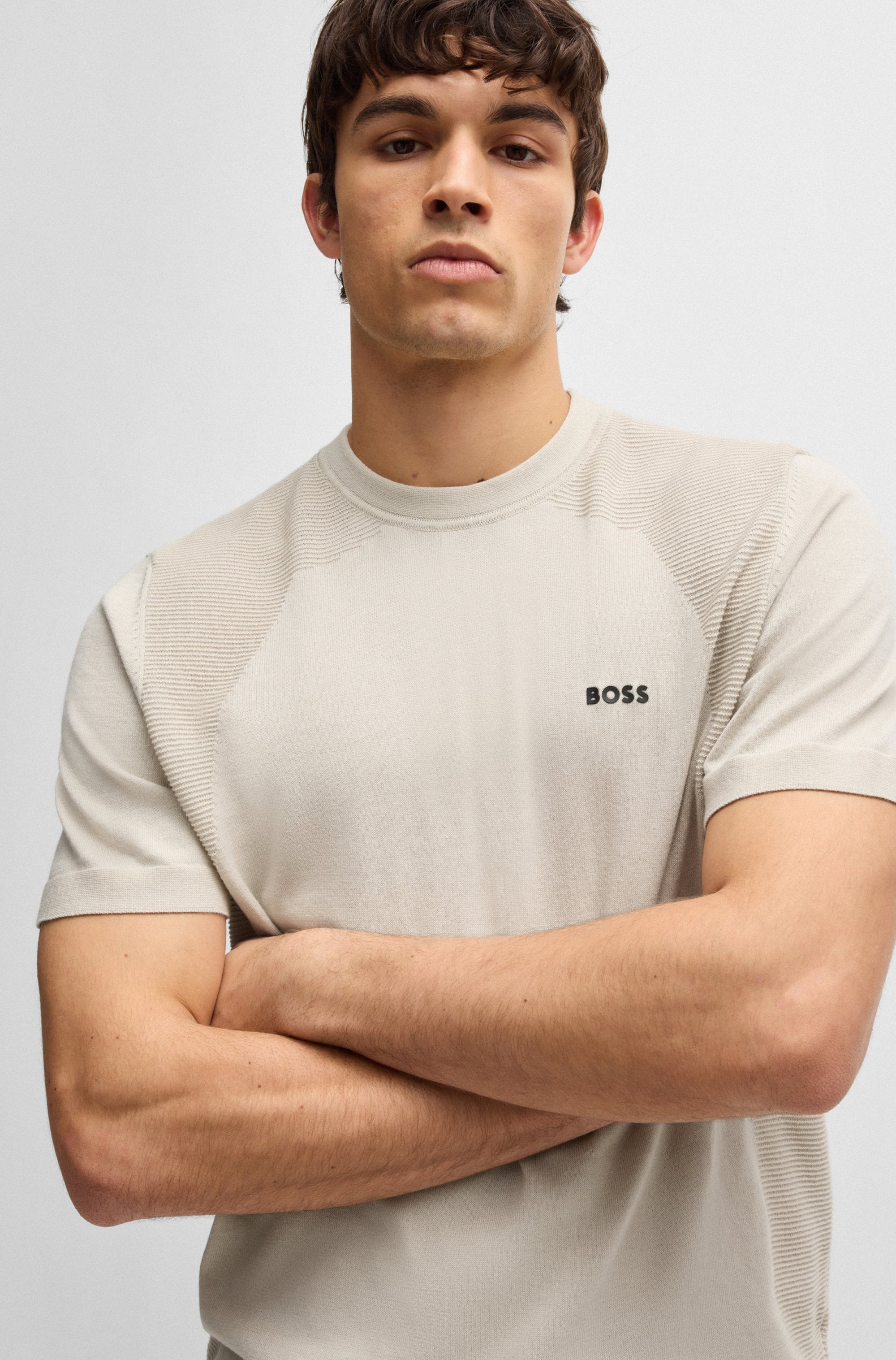 BOSS GREEN Rundhalspullover »Momentum_Lite_T24«, mit Strukturmix
