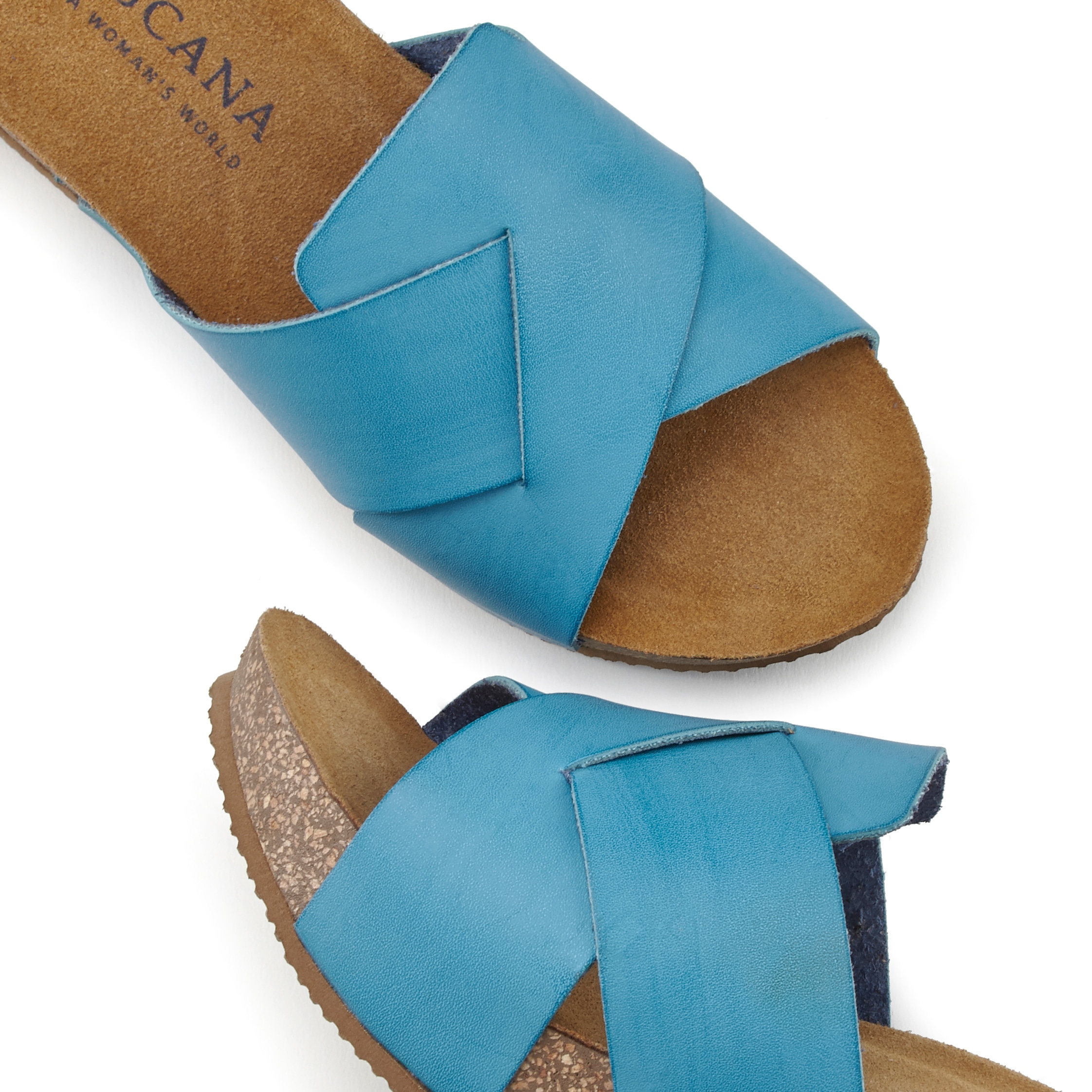 LASCANA Pantolette, Mule, Sandale, offener Schuh mit Korkfußbett und Keilabsatz