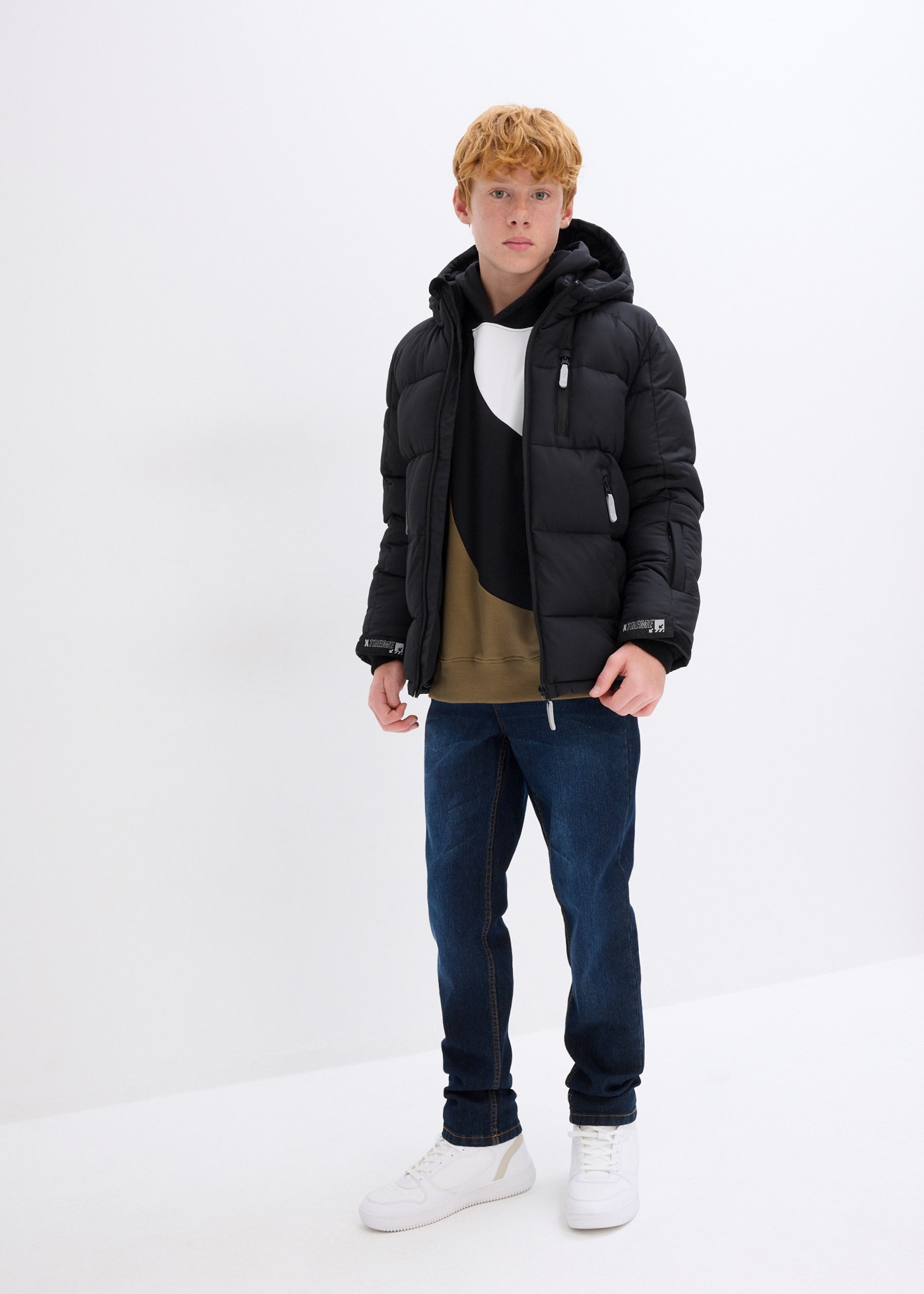 bonprix Winterjacke mit Kapuze mit Kapuze und Fleece, normale Passform, mit reflektierenden Details