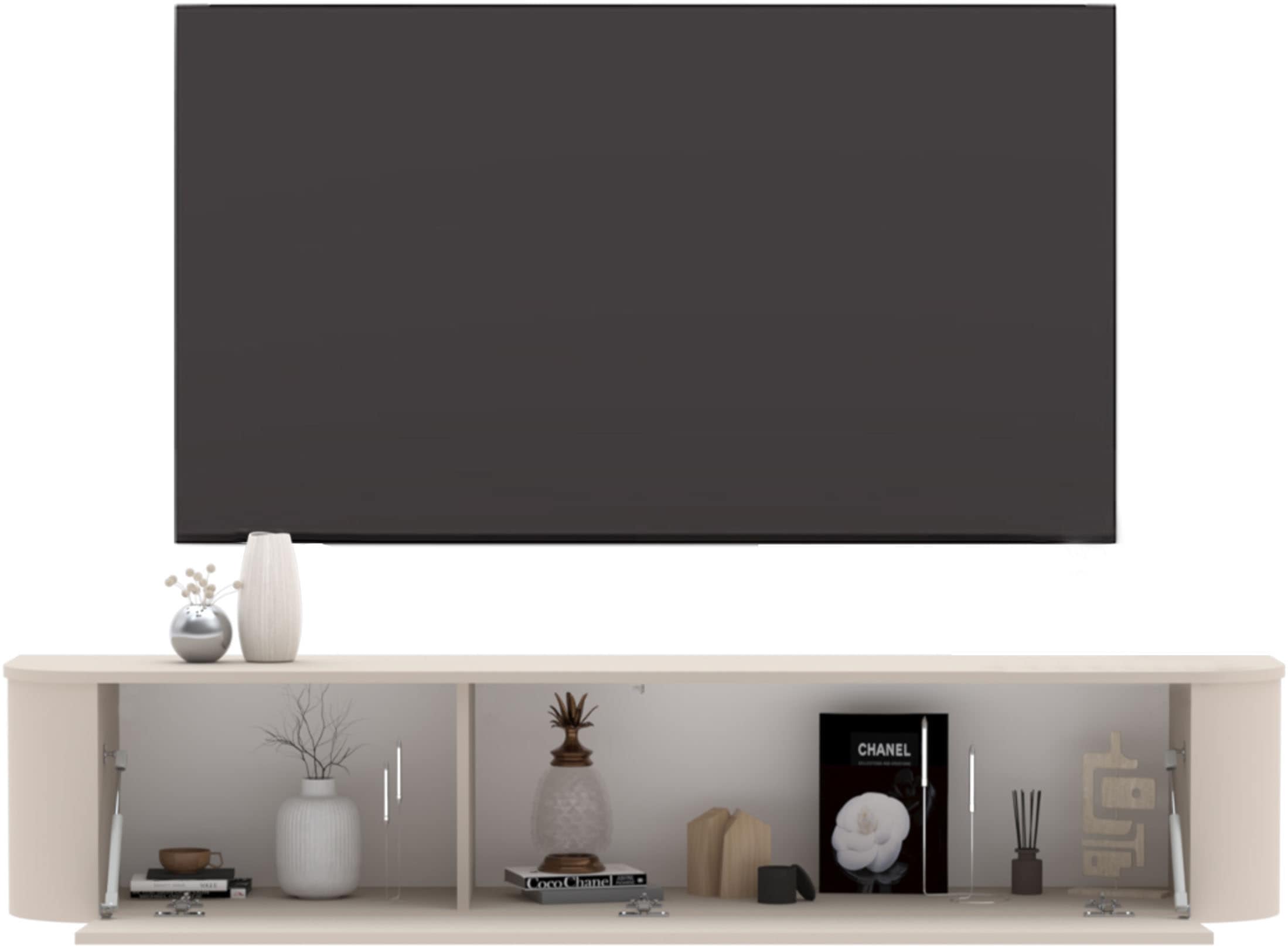 OTTO home Lowboard »Lido, 181 cm breit, 1 Klappe, TV-Schrank, TV-Kommode, Medienboard« Formgebogenes MDF, Stirnseiten Rundung, Push-to-open, hängend/stehend