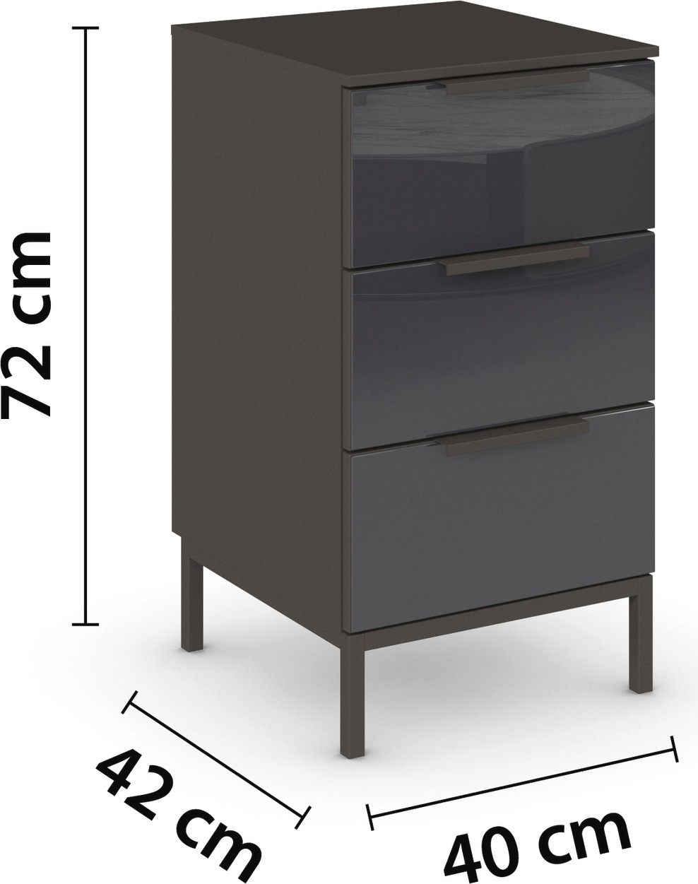 rauch Nachtkommode »Nachttisch Nachtschrank Nachtkonsole FLIPP mit Glasfront«, (Breite 40 cm), mit 3 Schubladen und Soft-Close-Funktion sowie Glasfront