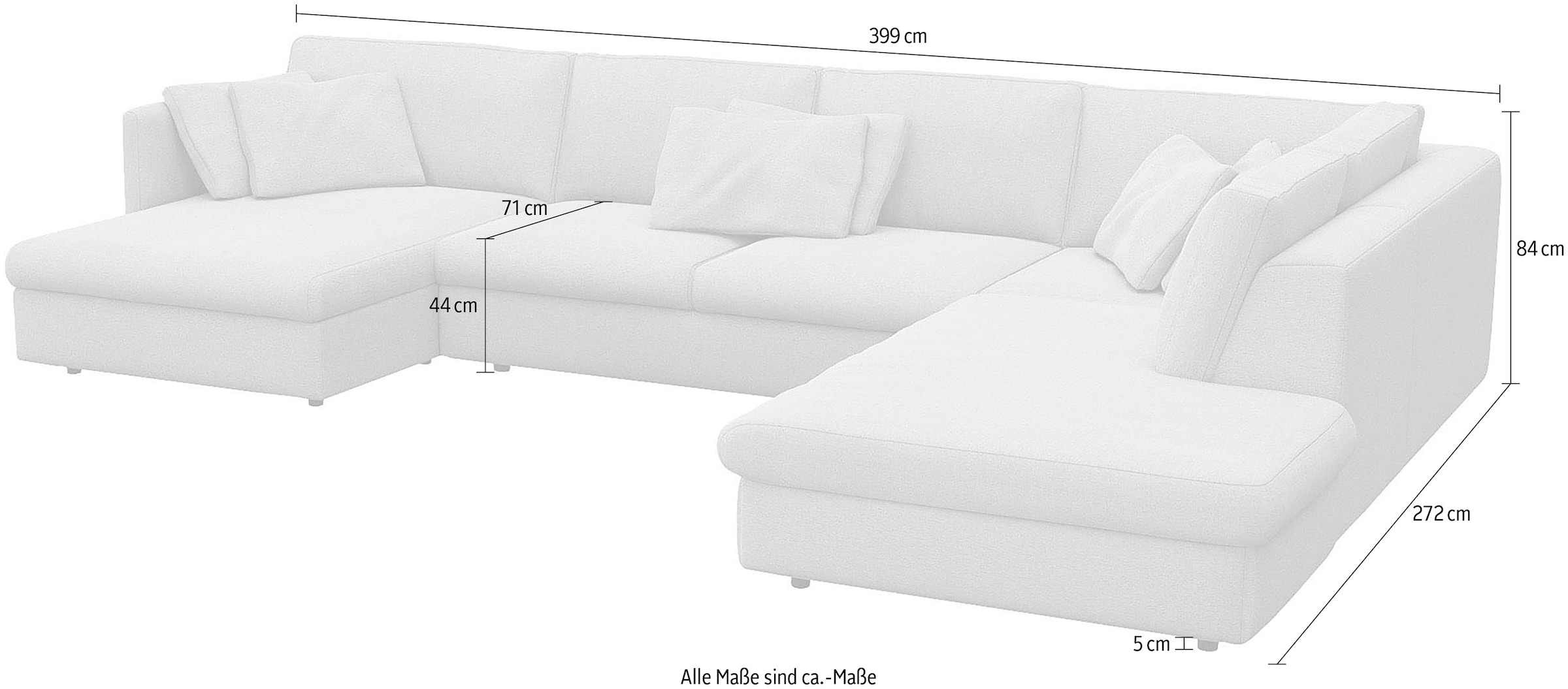 FLEXLUX Wohnlandschaft »Lovane, u-Form, bequem und komfortabel«, Weich & anschmiegsam, große Sitztiefe auf Kaltschaum, Dekokissen inkl.