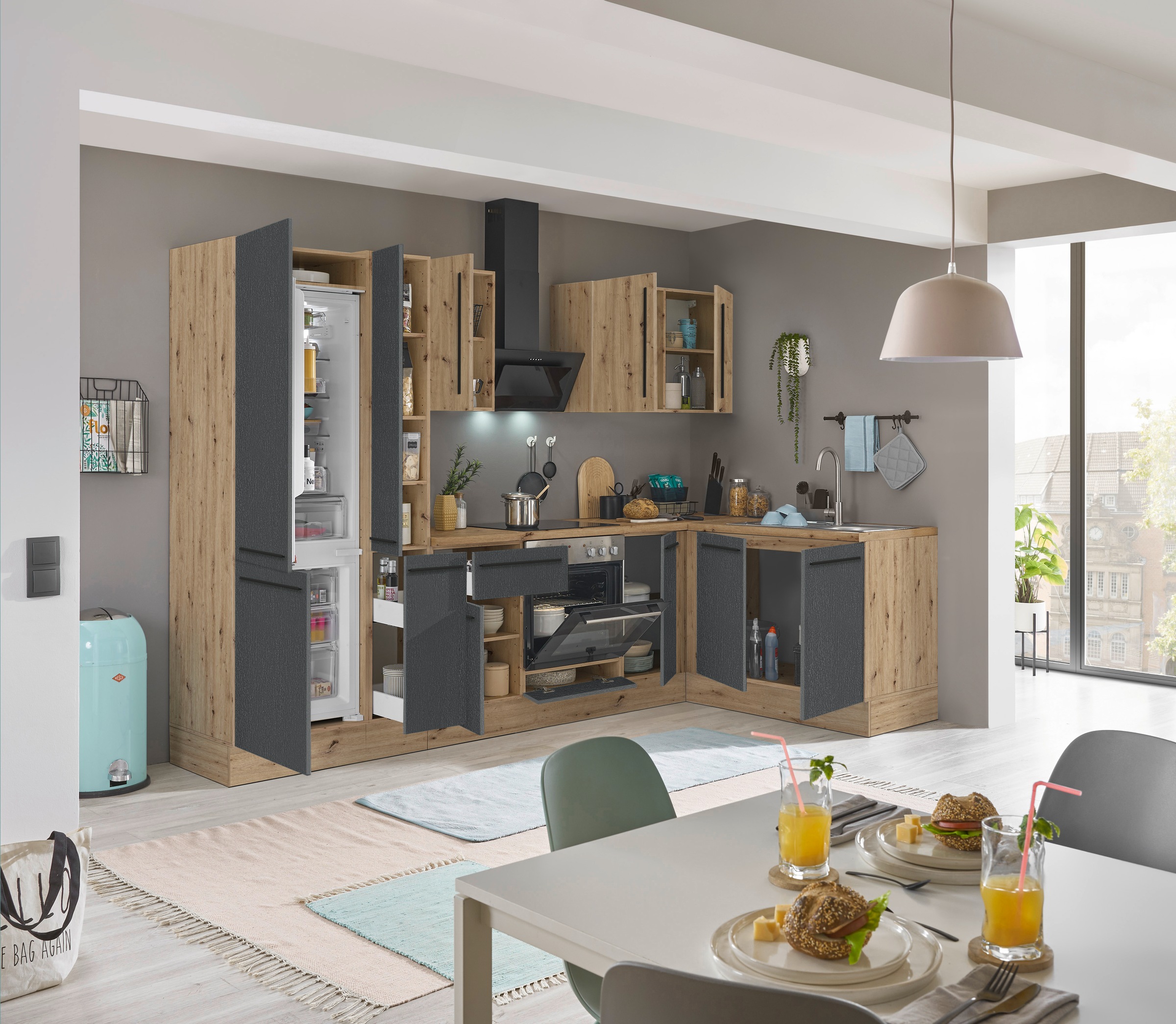 KOCHSTATION Winkelküche »Florida, Stellbreite 300x165 cm«, wahlweise mit E-Geräten, mit Softclose für Türen und Schubkästen