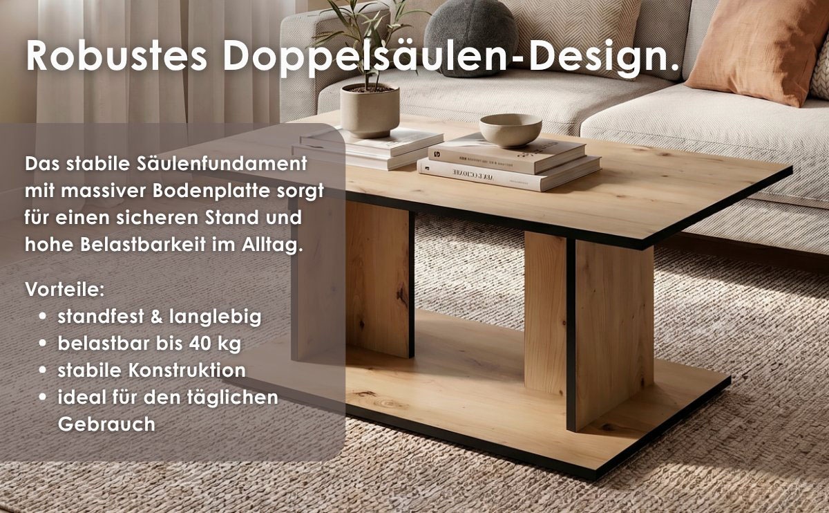 byLIVING Couchtisch »TOM« Eiche-Optik oder Weiß, Kante schwarz, Belastbarkeit 40 kg, B: 110 cm