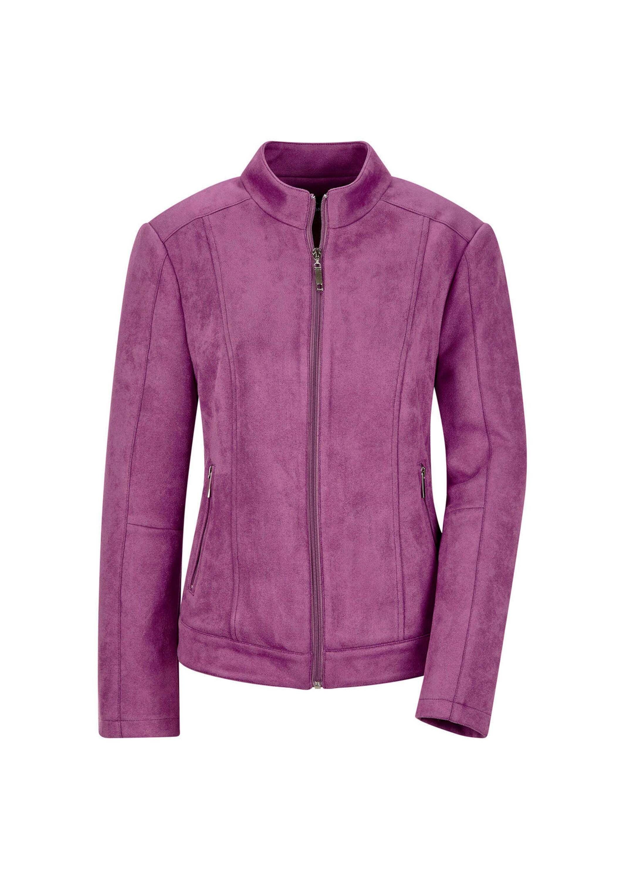 GOLDNER, Damen, Blouson »Kurzgröße Elegante Veloursjacke mit Stehkragen« Passformnähte, beere, 21, beere, Hüftlange Passform, schmeichelt der Figur, 