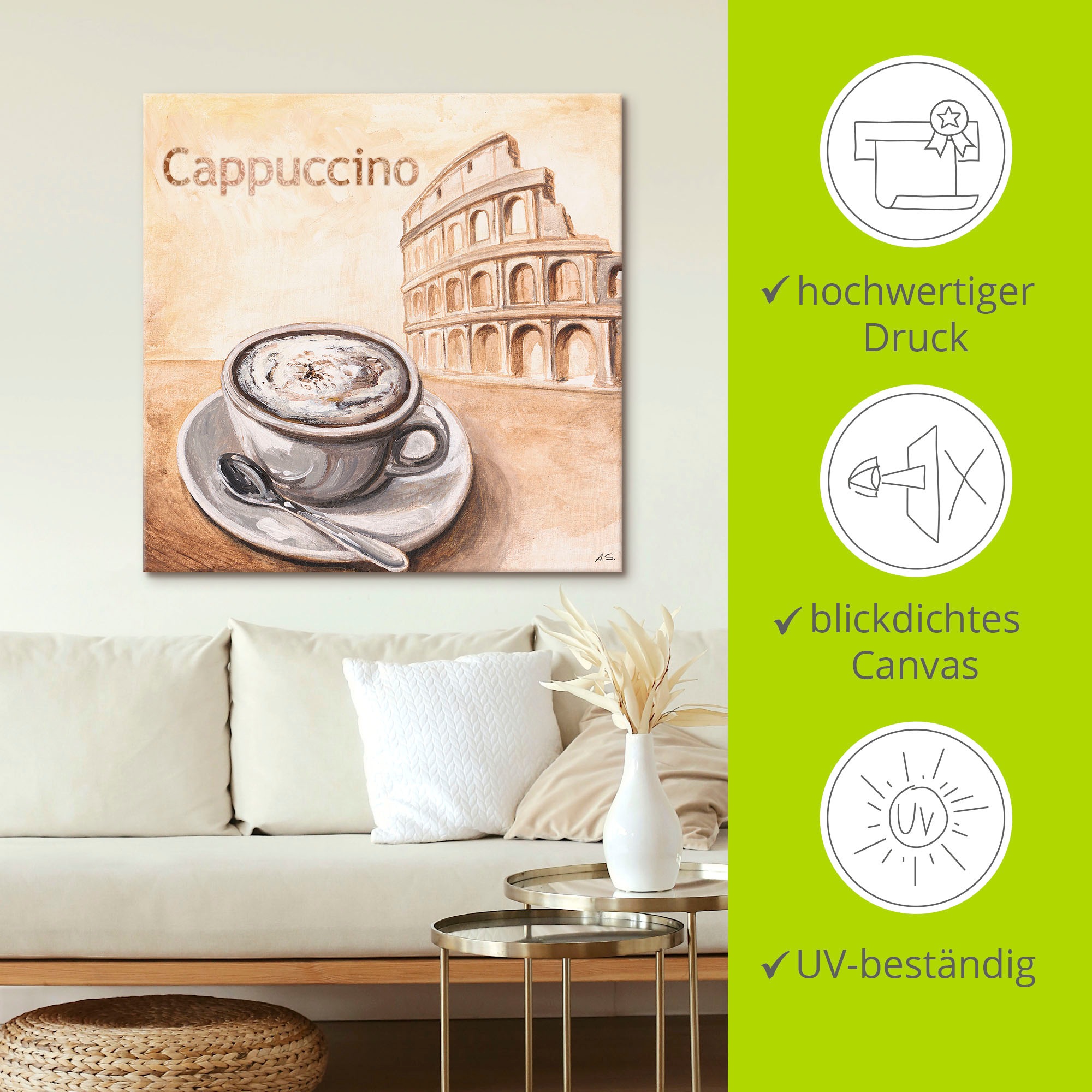 Artland Wandbild »Cappuccino in Rom« Kaffee Bilder 1 Stk. tlg. als Leinwandbild in verschied. Größen