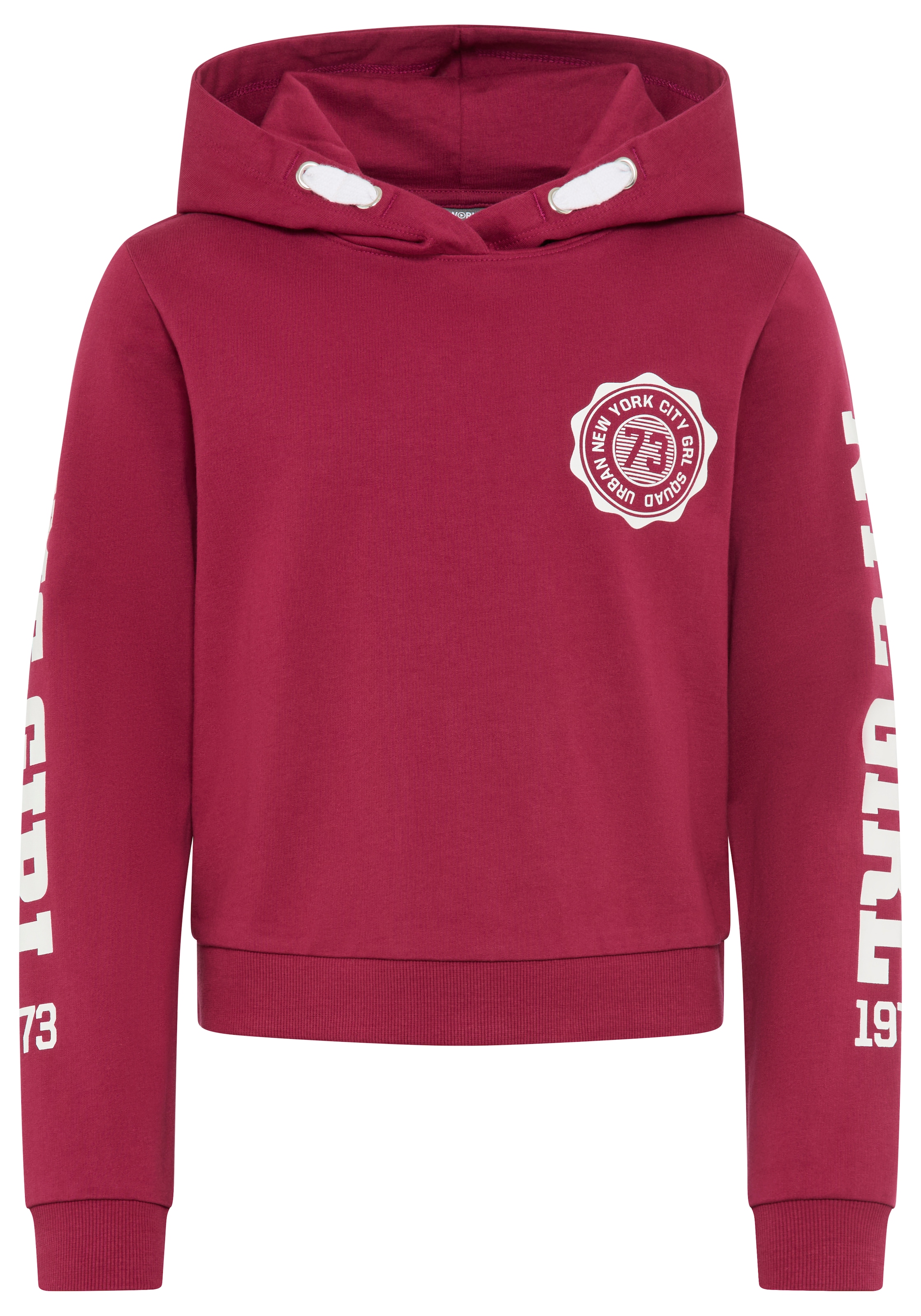 KIDSWORLD Kapuzensweatshirt »Shirt mit Ärmelprint«, Langarm, mit stylischem Print, mit Kapuze, aus Baumwolle