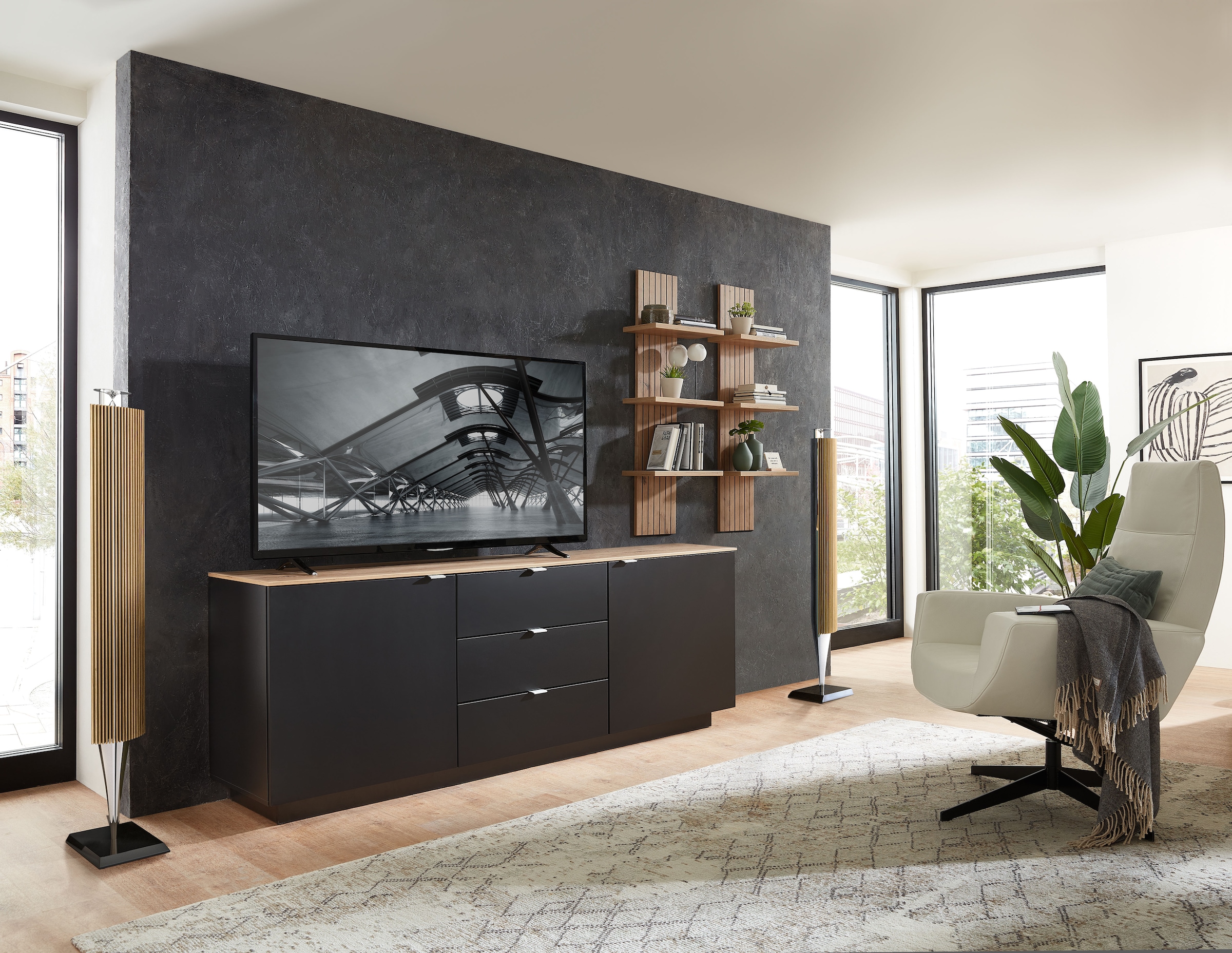 Innostyle TV-Schrank »Core, TV-Sideboard Stellmaß B/H/T 180x77x44 cm«, (1 St.), TV-Sideboard mit 2 Holztüren und 3 Schubkästen