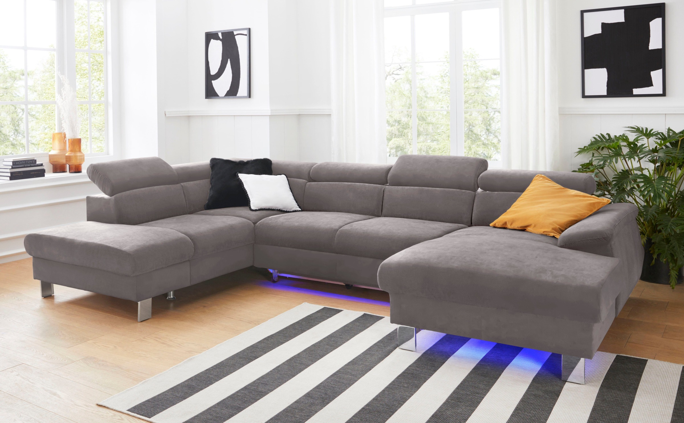 COTTA Polstergarnitur »Komaris«, (Set), Set: bestehend aus Wohnlandschaft und Hocker, Kopfteilverstellung