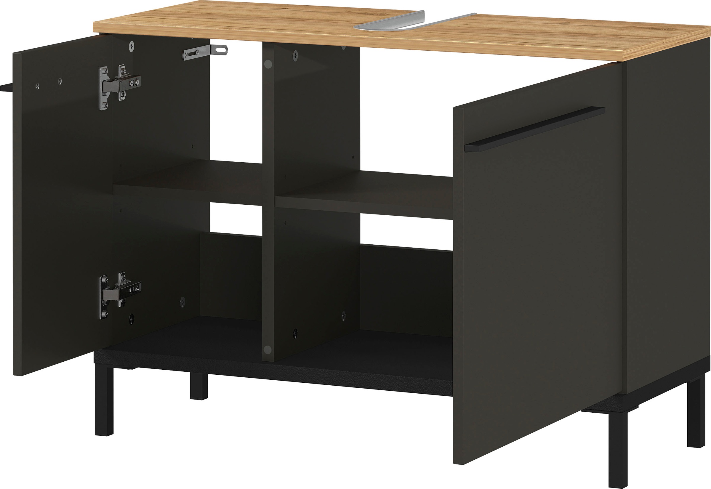 GERMANIA Waschbeckenunterschrank »Yonkers«, Hochwertige ABS-Kanten, Griffe & hohe Füße aus Metall, Breite 80 cm