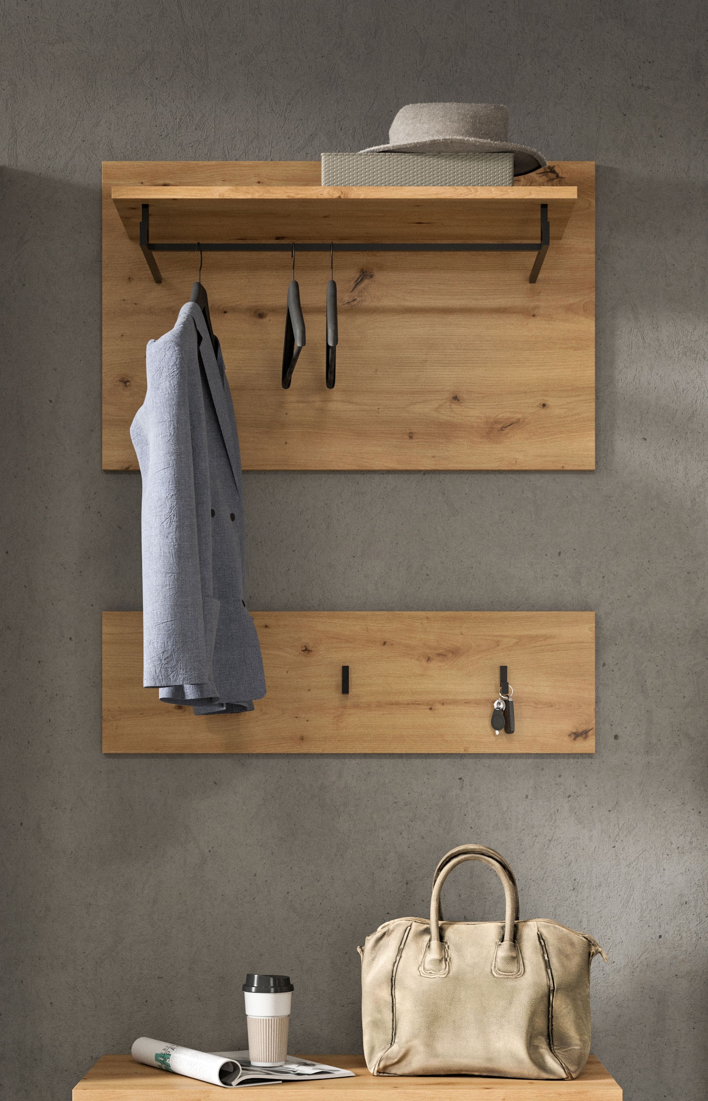 Home affaire Garderobenpaneel »REHAT, TOPSELLER!, 2-teilig, bestehend aus: Paneel & Hakenleiste« in verschiedenen Farben erhältlich, 1 Stk. tlg. Paneel, Hakenleiste, Wandboard, Garderobe, Garderobenleiste