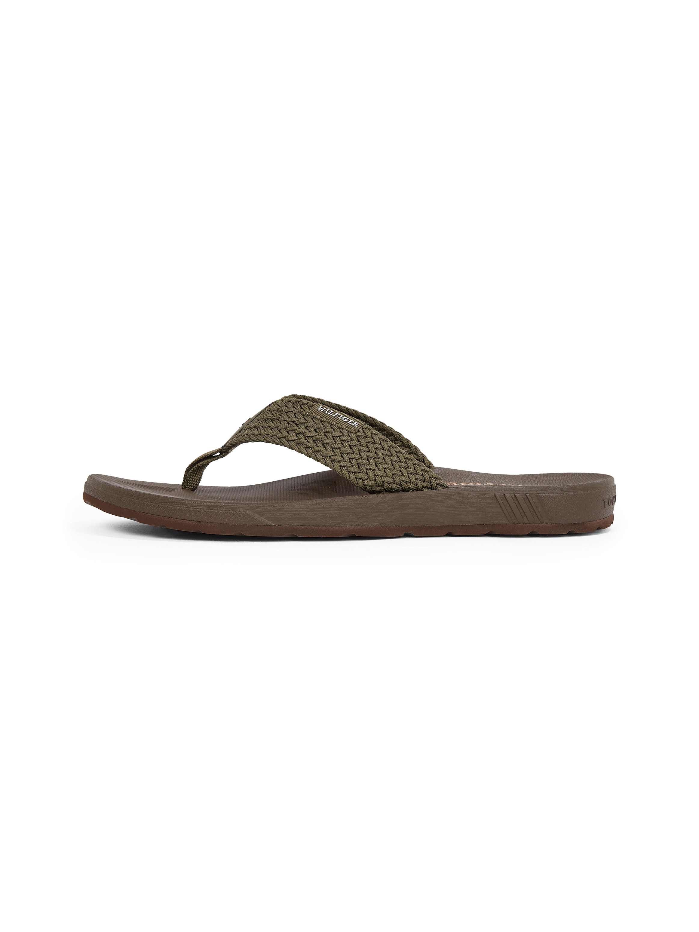 Tommy Hilfiger Zehentrenner »MOLDED HILFIGER WEB BEACH SANDAL«, Sommerschuh, Flats, Strandschuh mit seitlichem Logoschriftzug