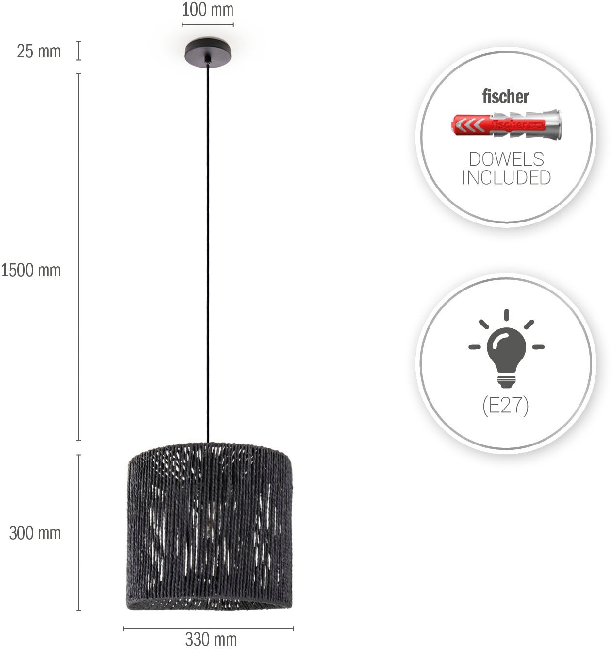 Paco Home Pendelleuchte »Hugo Ramira« E27 Wohnzimmer Esszimmer Rattan Optik Boho Schirm Papier E27 Modern